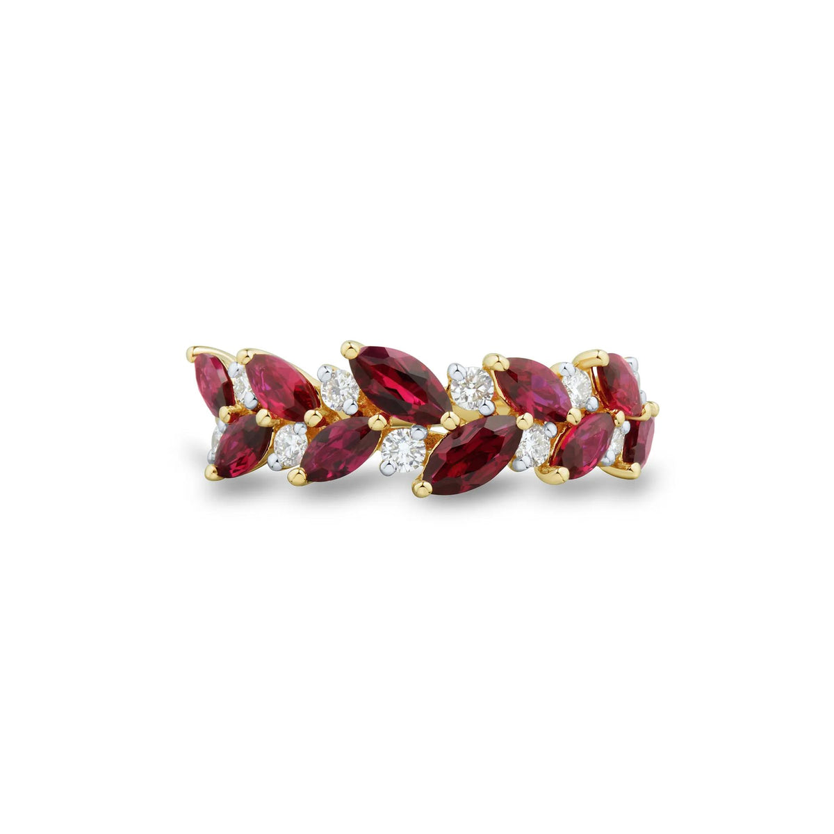 1/3 CT. Tw. Lab-Created Ruby and Lab Grown Diamond Band Ring 10K Yellow Gold Round Brilliant Cut Size 7.5 1mm