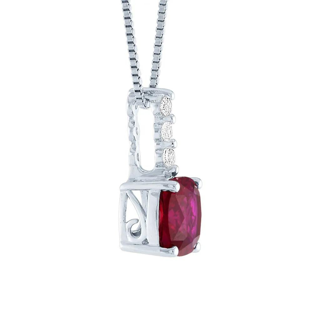 Lab Created Ruby & White Sapphire Pendant Necklace .925 Sterling Silver Size 18"