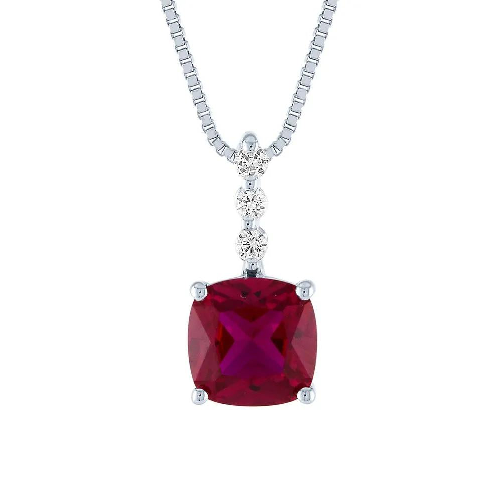 Lab Created Ruby & White Sapphire Pendant Necklace .925 Sterling Silver Size 18"