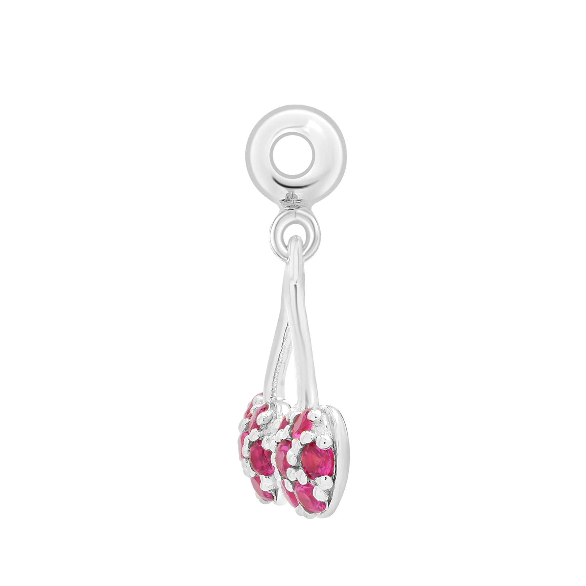Lab-Created Ruby Cherry Bead Charm .925 Sterling Silver White Size 15.50mm