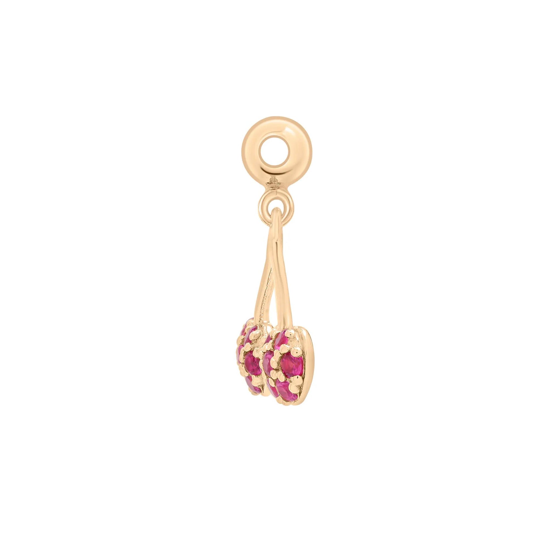 Lab-Created Ruby Cherry Bead Charm Vermeil Yellow Size 15.50mm