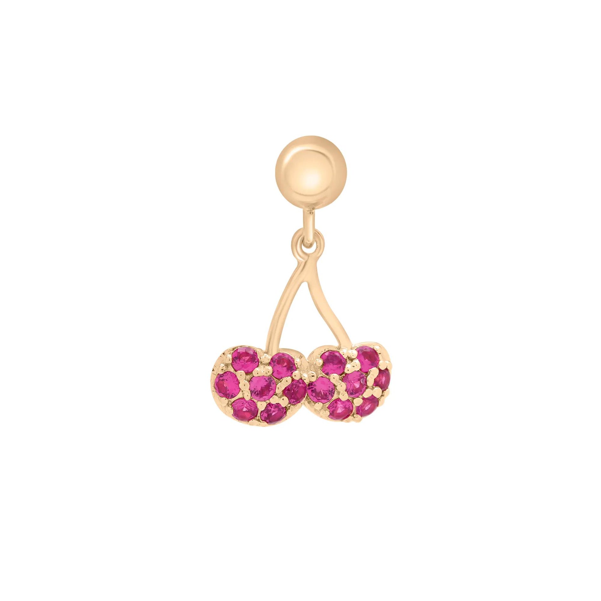 Lab-Created Ruby Cherry Bead Charm Vermeil Yellow Size 15.50mm