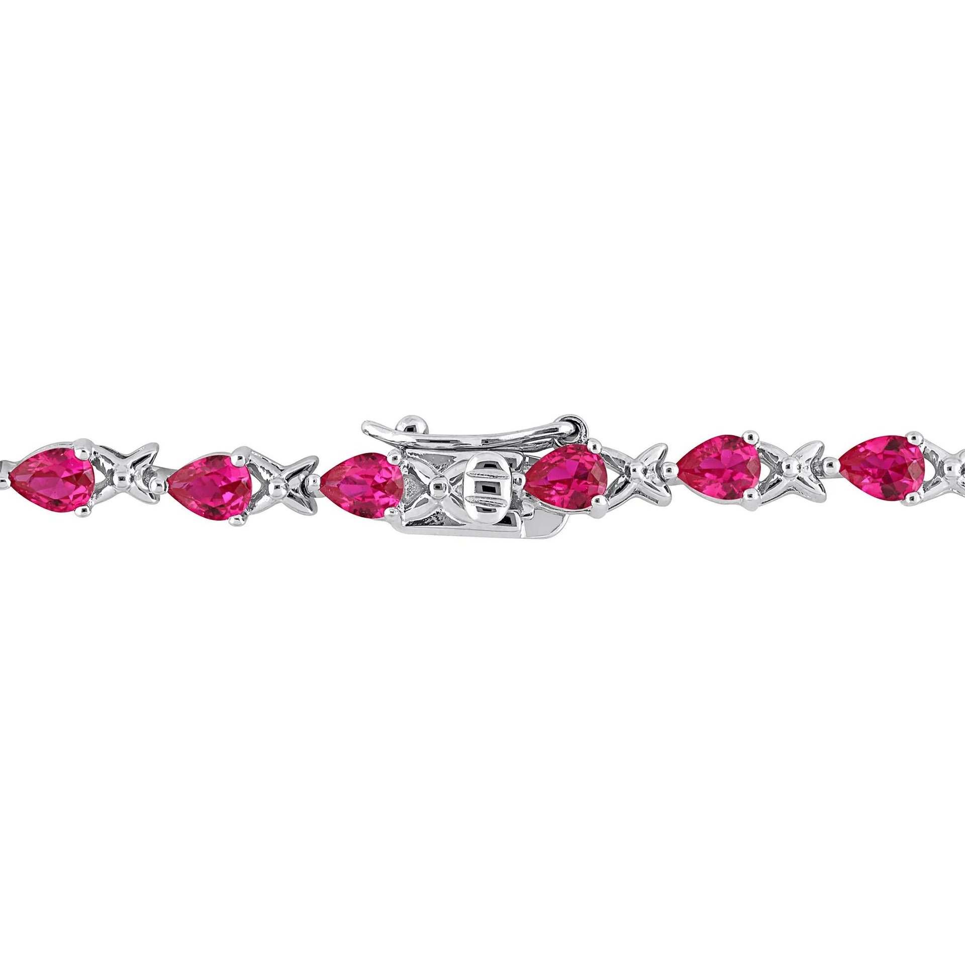 Lab-Created Ruby Link Bracelet .925 Sterling Silver 7" White Size 3.50mm
