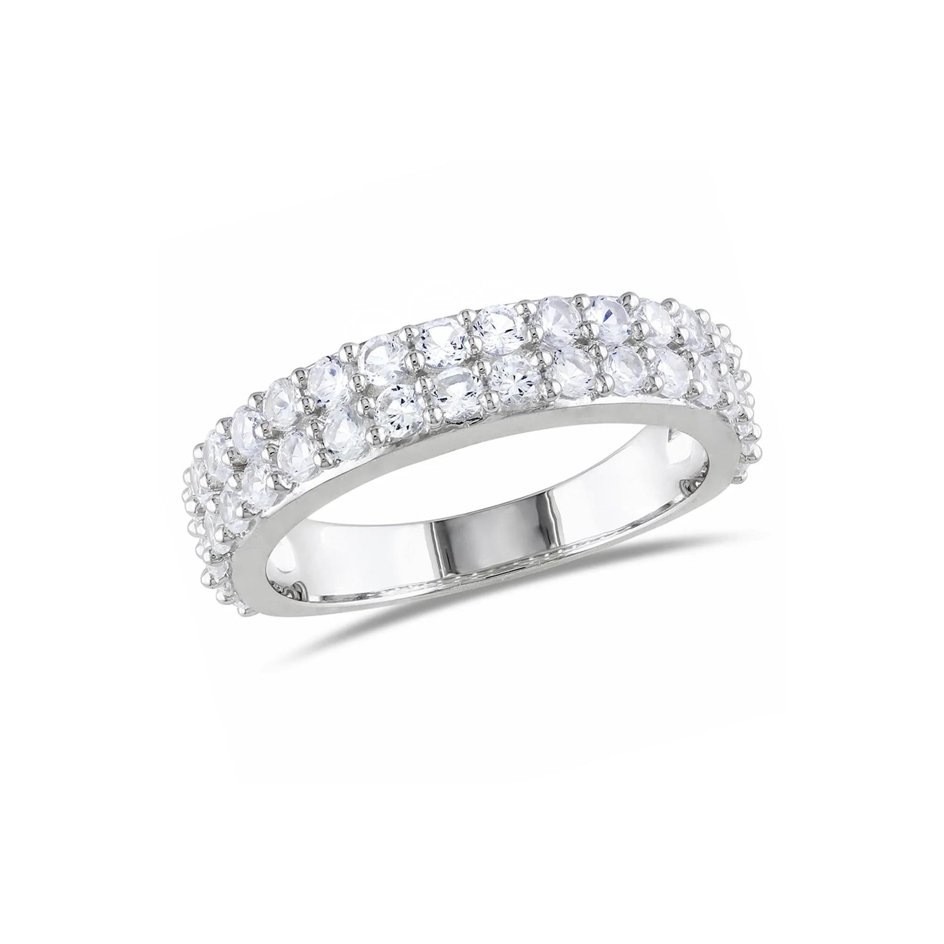 Lab Created Sapphire Band Ring .925 Sterling Silver White Size 10