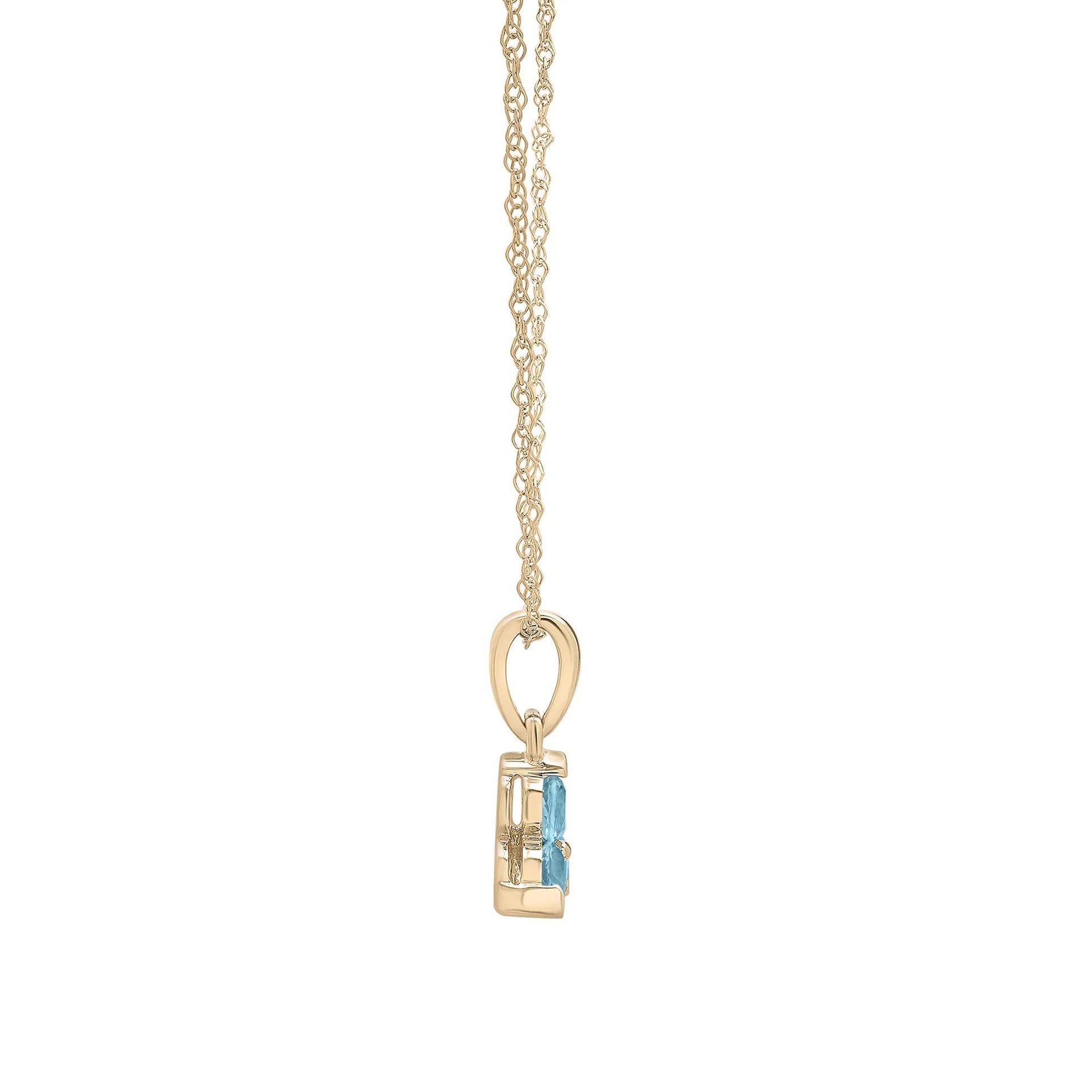 Blue Topaz Three-Stone Triangle Birthstone Pendant Necklace 10K Yellow Gold Size 18"