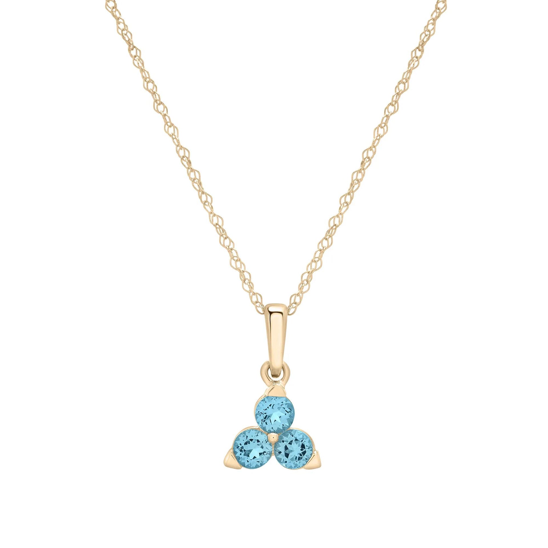 Blue Topaz Three-Stone Triangle Birthstone Pendant Necklace 10K Yellow Gold Size 18"