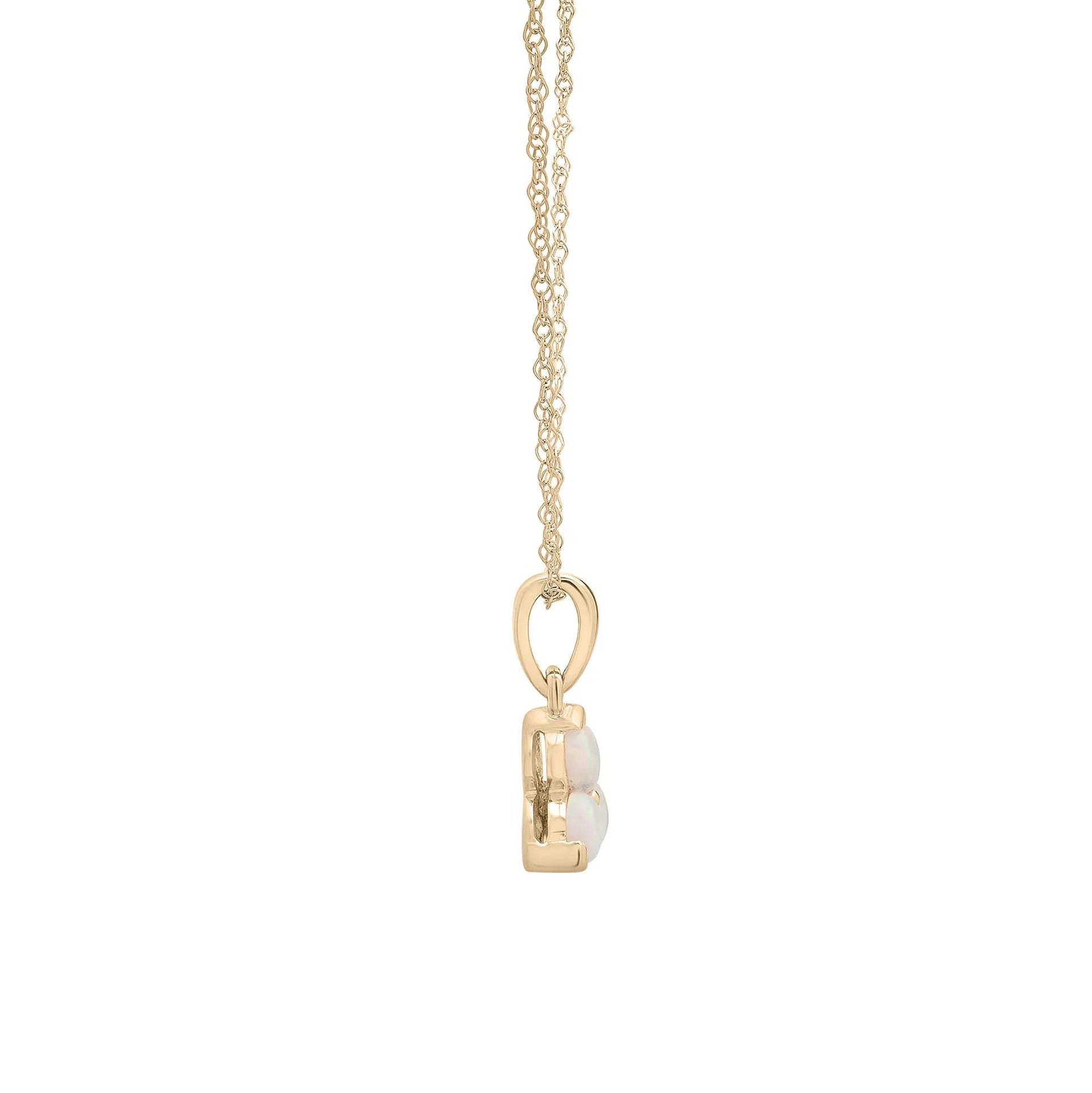 Lab-Created Opal Three-Stone Triangle Birthstone Pendant Necklace 10K Yellow Gold Size 18"