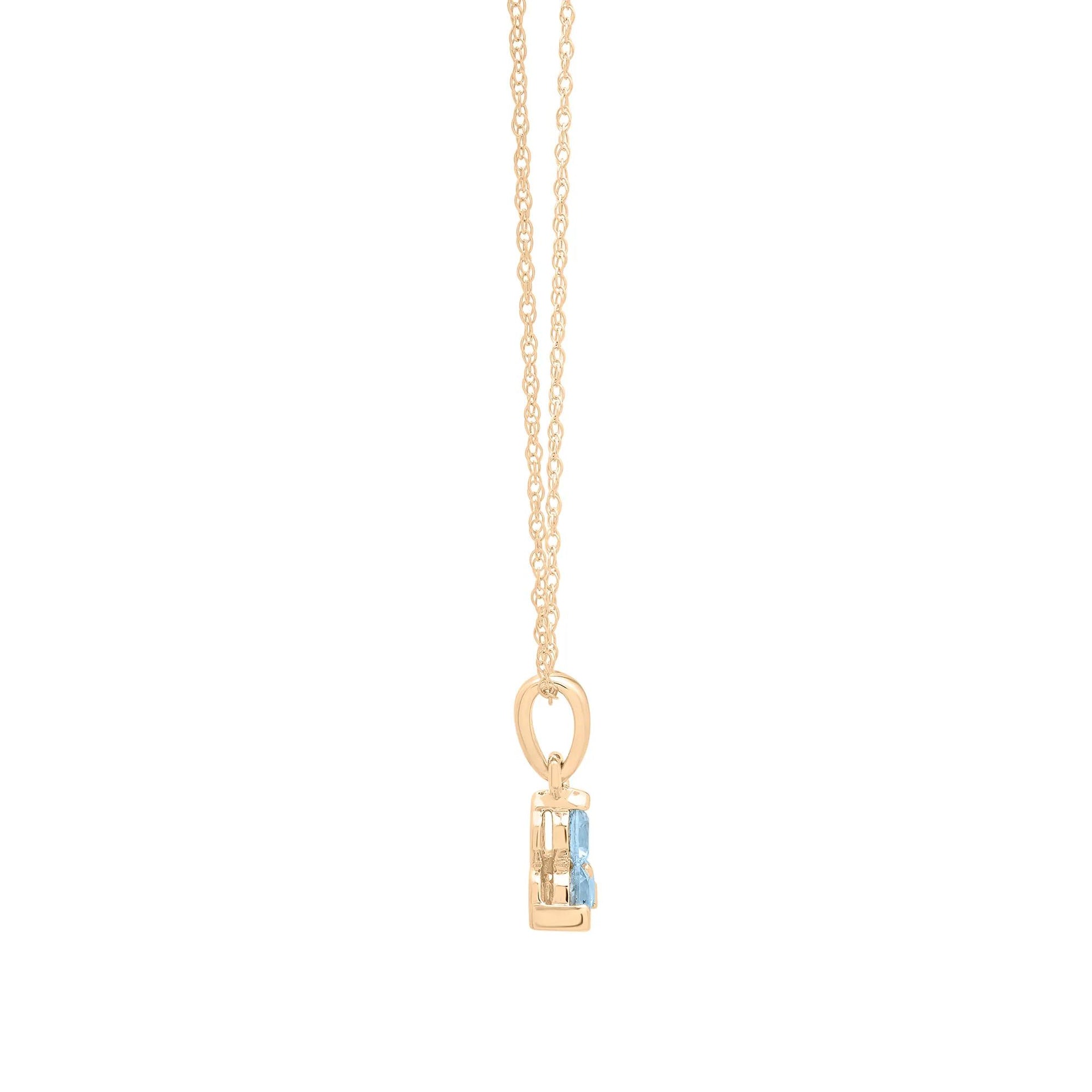 Lab-Created Aquamarine Three-Stone Triangle Birthstone Pendant Necklace 10K Yellow Gold Size 18"