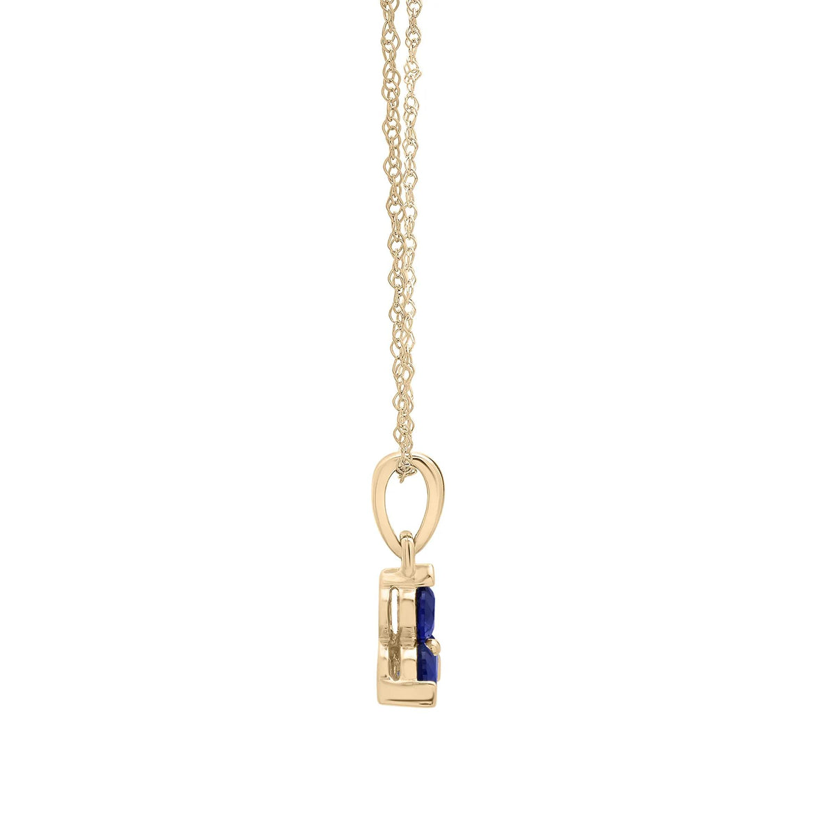 Lab-Created Blue Sapphire Three-Stone Triangle Birthstone Pendant Necklace 10K Yellow Gold Size 18"