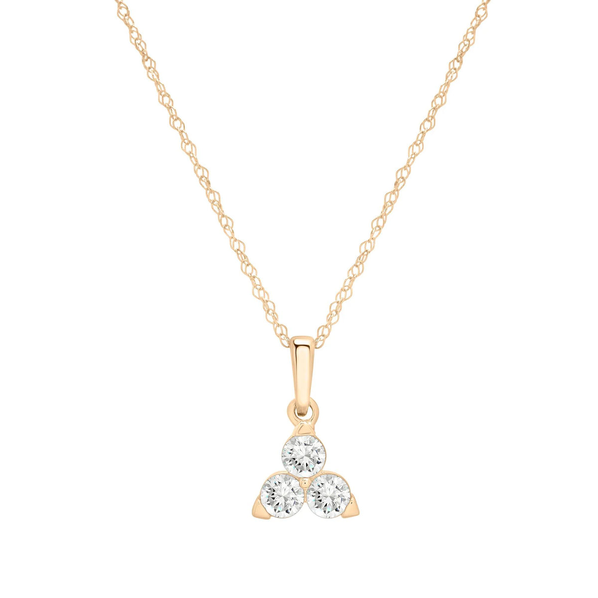 Lab-Created White Sapphire Three-Stone Triangle Birthstone Pendant Necklace 10K Yellow Gold Size 18"