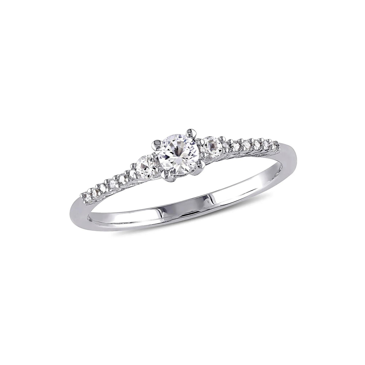 Lab Created White Sapphire & Diamond Ring .925 Sterling Silver Size 5