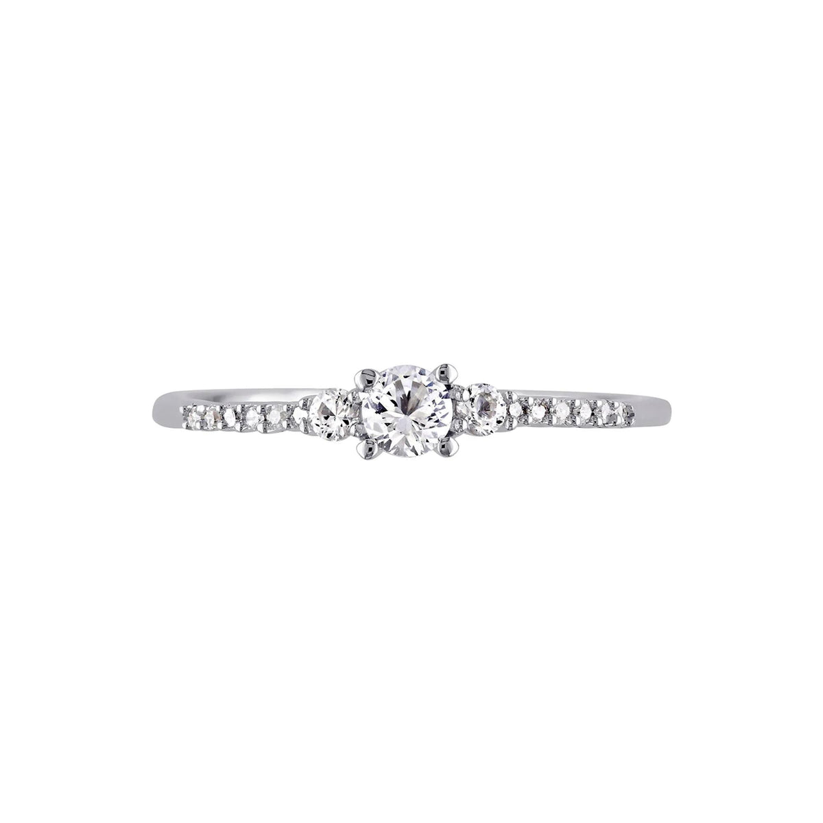 Lab Created White Sapphire & Diamond Ring .925 Sterling Silver Size 5