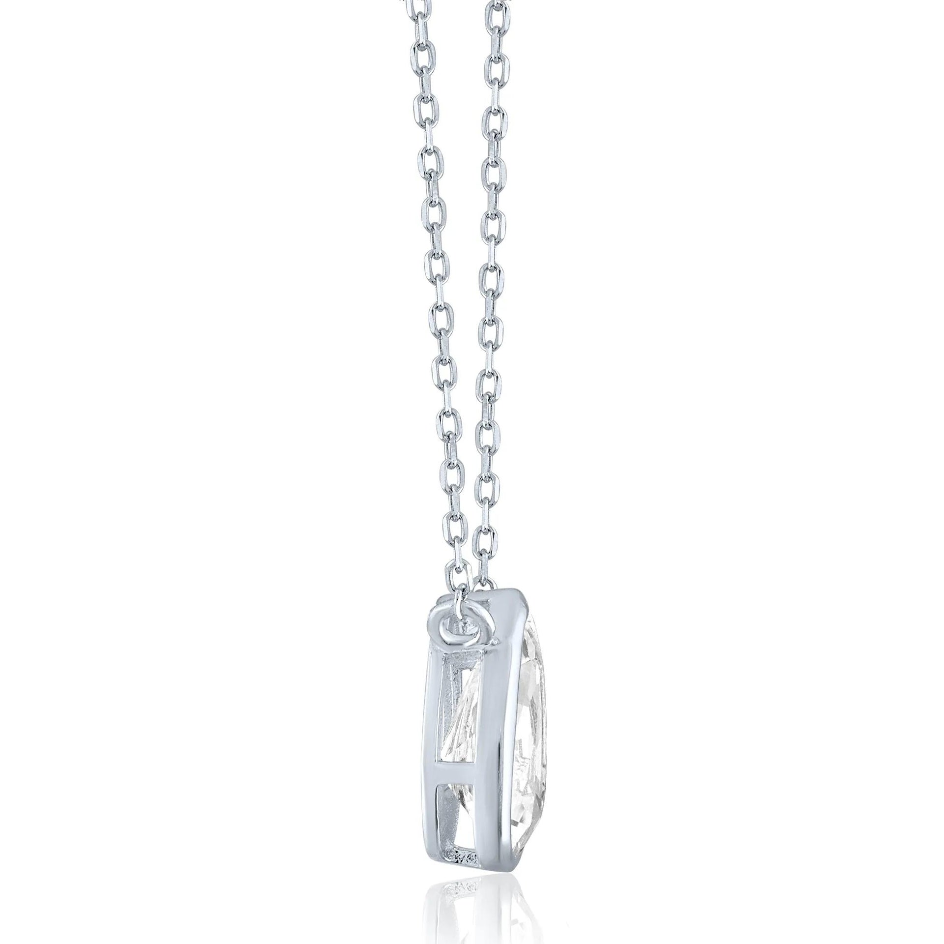 Lab-Created White Sapphire Bezel-Set Pendant Necklace .925 Sterling Silver Size 18"