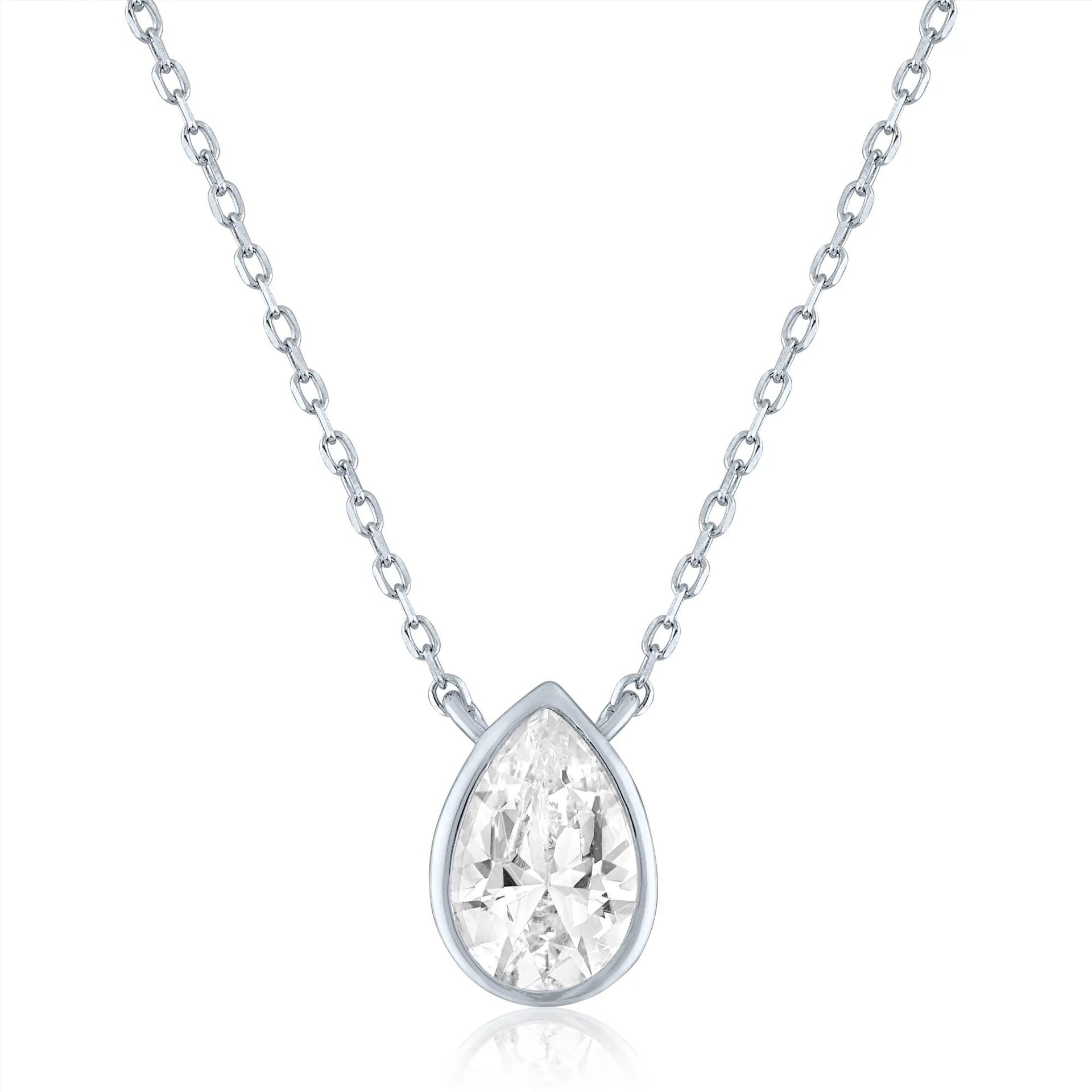 Lab-Created White Sapphire Bezel-Set Pendant Necklace .925 Sterling Silver Size 18"