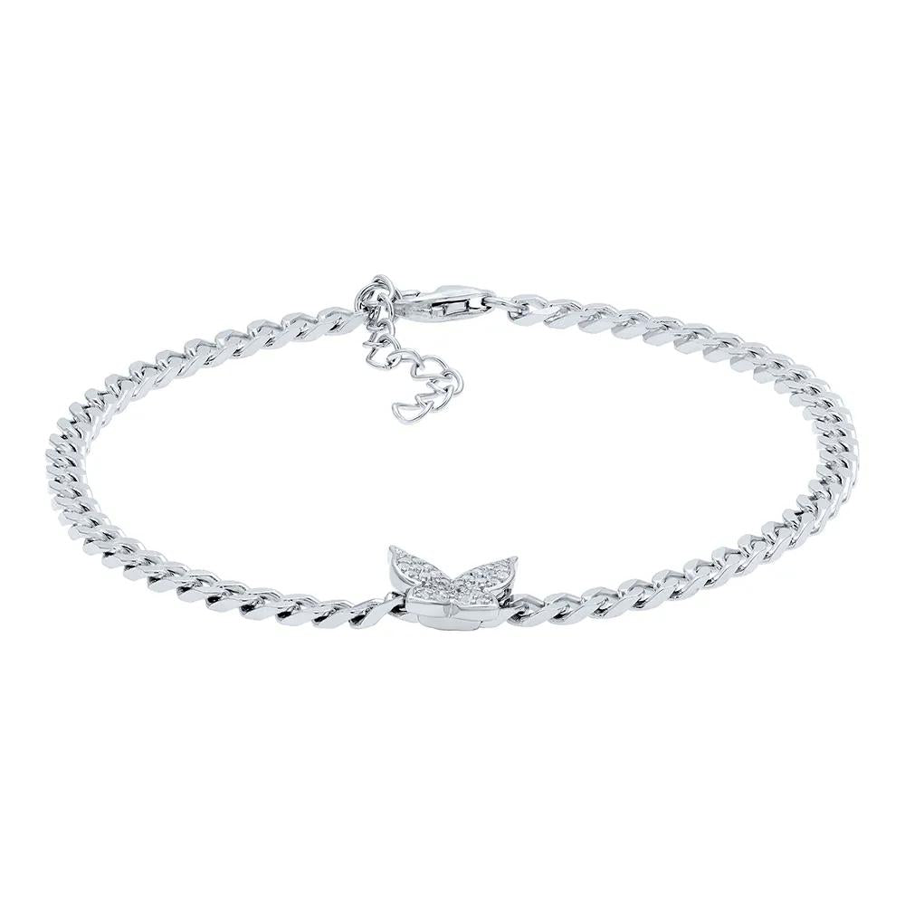 Lab Created White Sapphire Butterfly Bracelet .925 Sterling Silver Size 7.5"