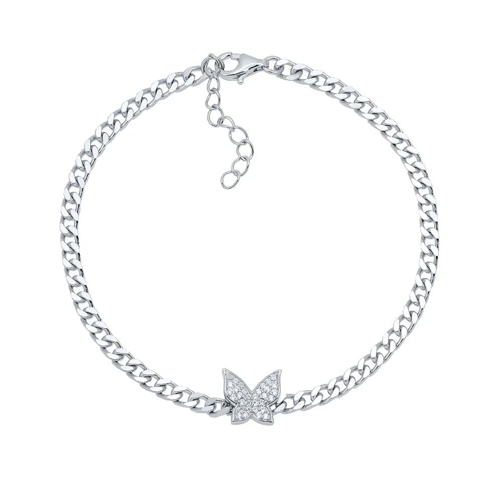 Lab Created White Sapphire Butterfly Bracelet .925 Sterling Silver Size 7.5"