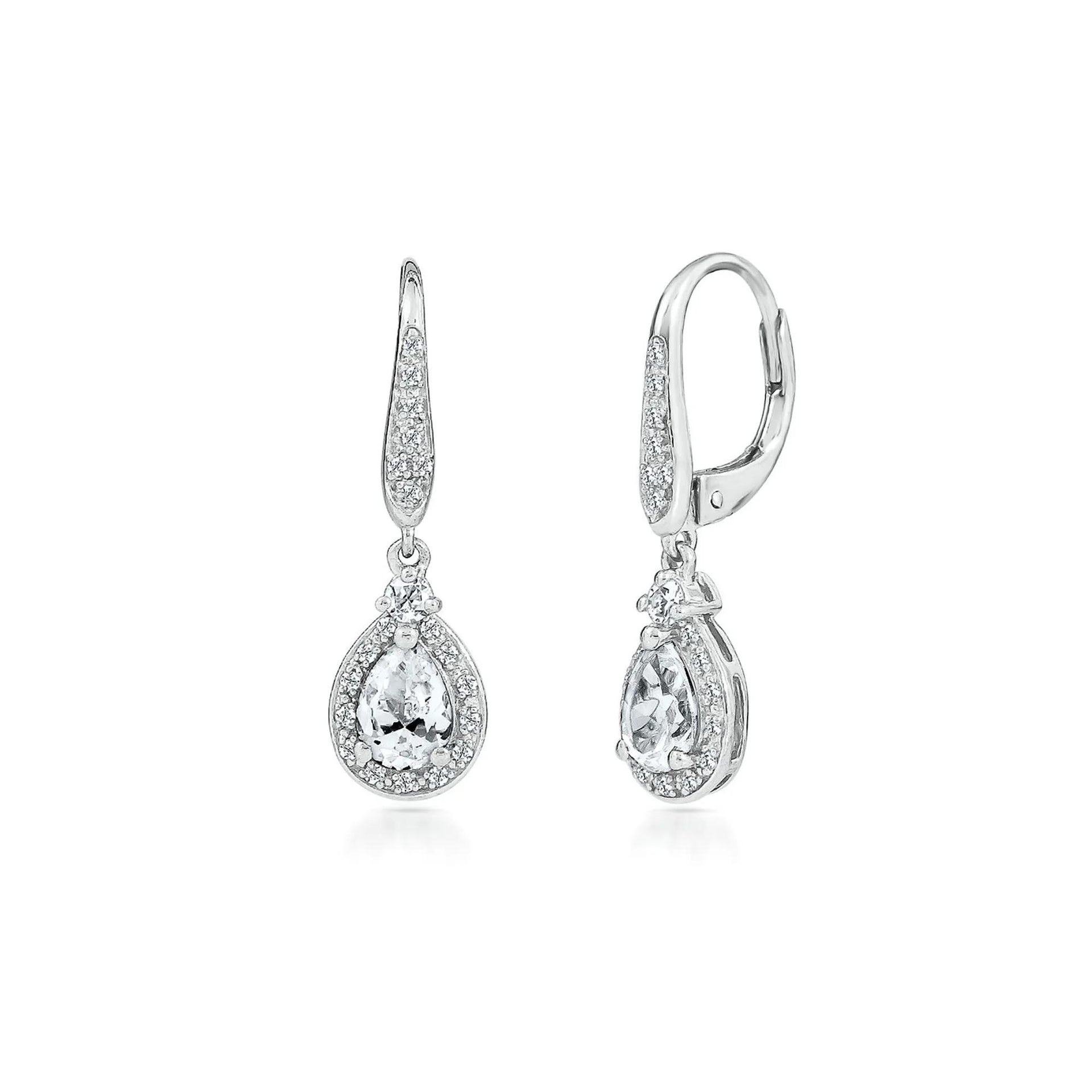 Lab Created White Sapphire Dangle Earrings .925 Sterling .925 Sterling Silver