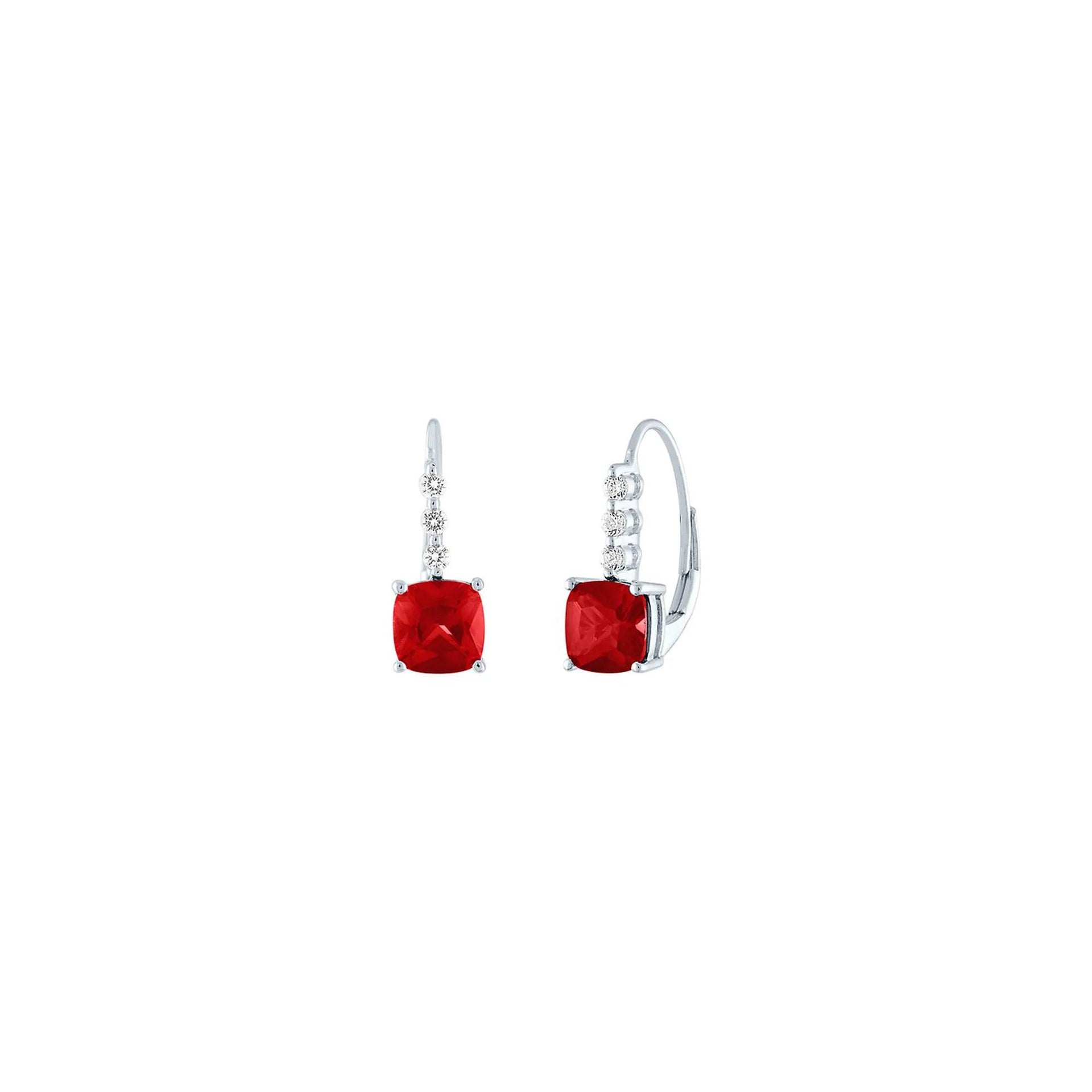 Lab Created Ruby & White Sapphire Drop Earrings .925 Sterling Silver Size 18.00mm