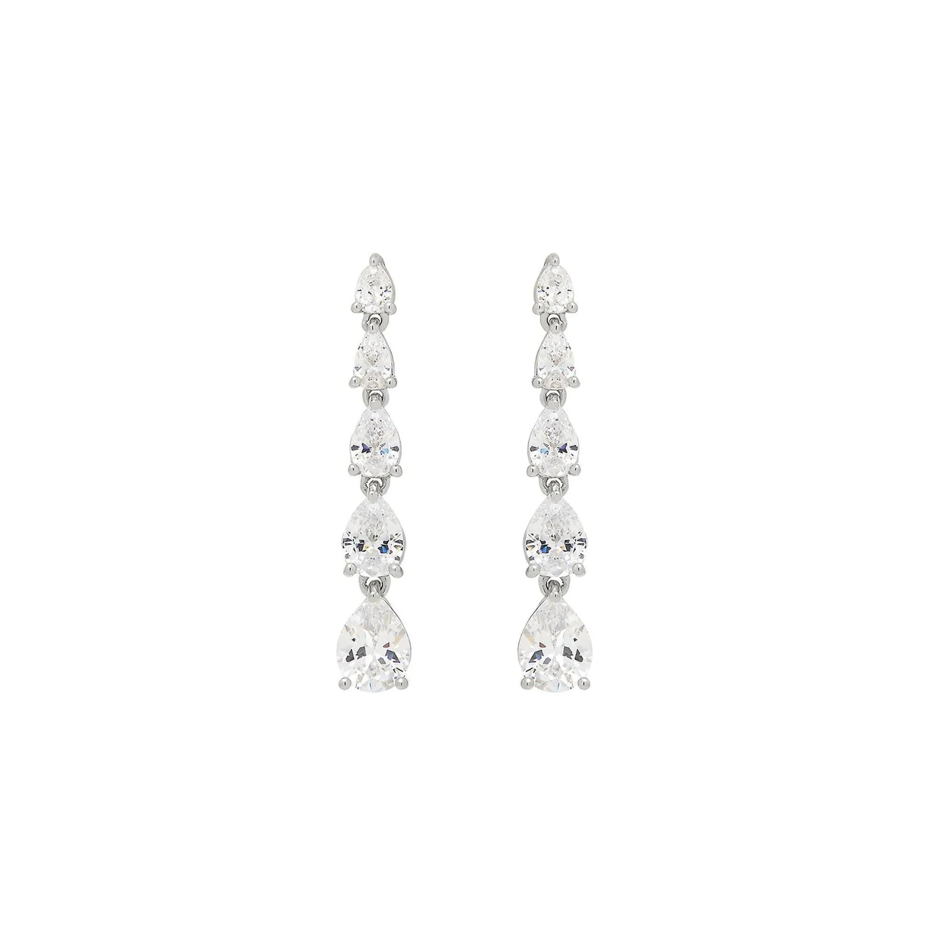 Lab Created White Sapphire Drop Earrings .925 Sterling Silver Size 8.00mm
