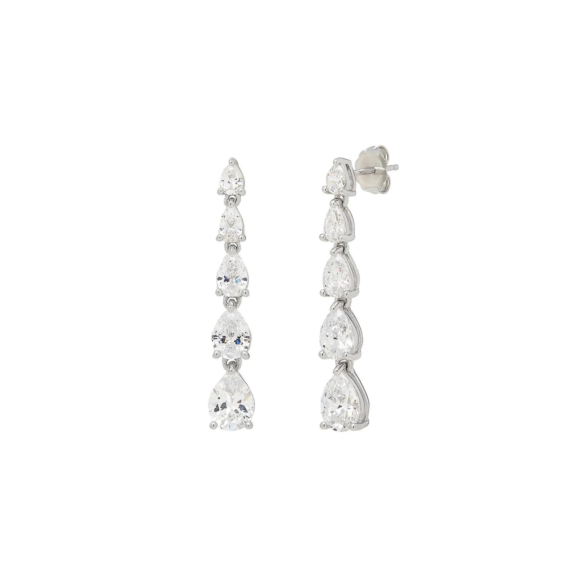 Lab Created White Sapphire Drop Earrings .925 Sterling Silver Size 8.00mm
