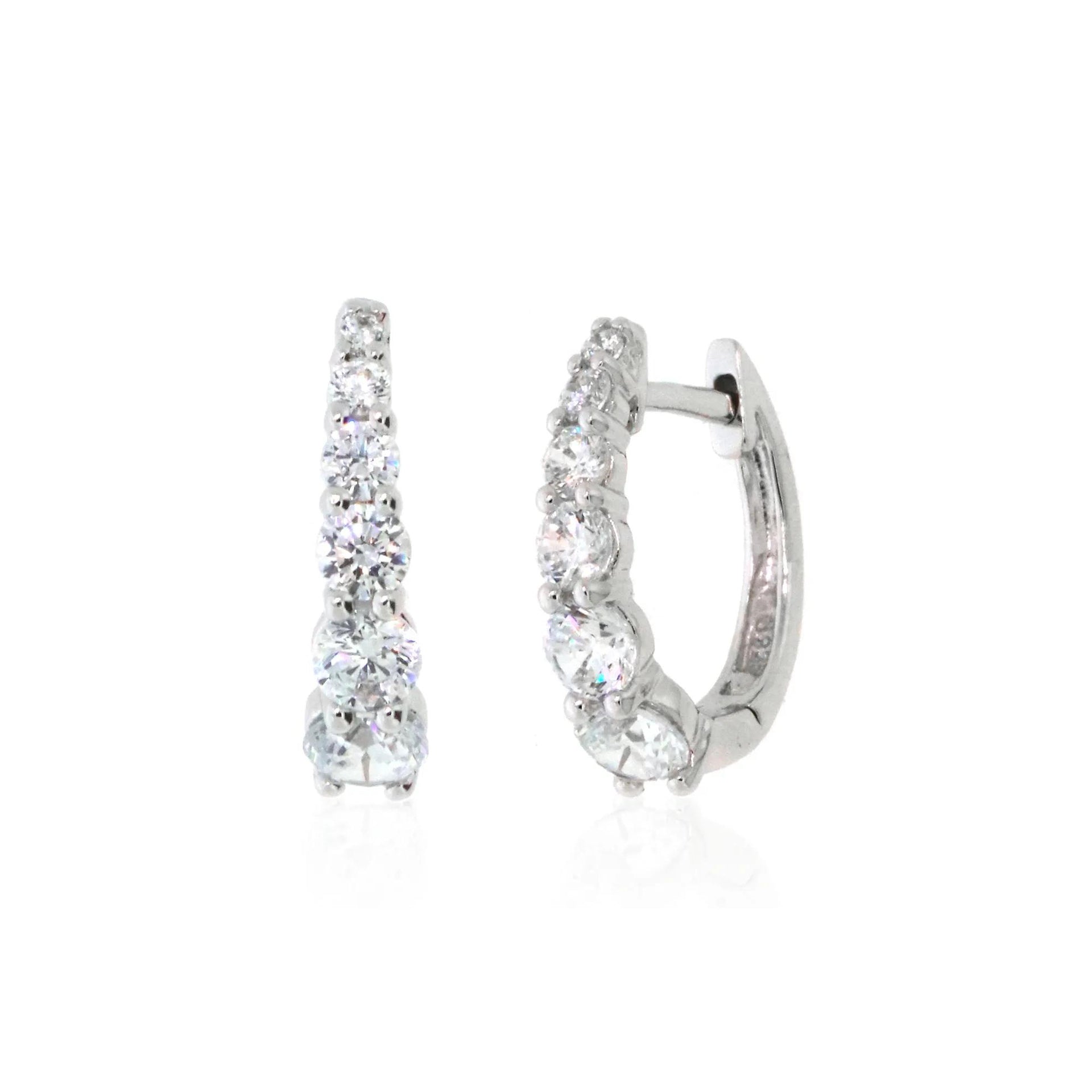 Lab-Created White Sapphire Graduated Hoop Earrings .925 Sterling .925 Sterling Silver