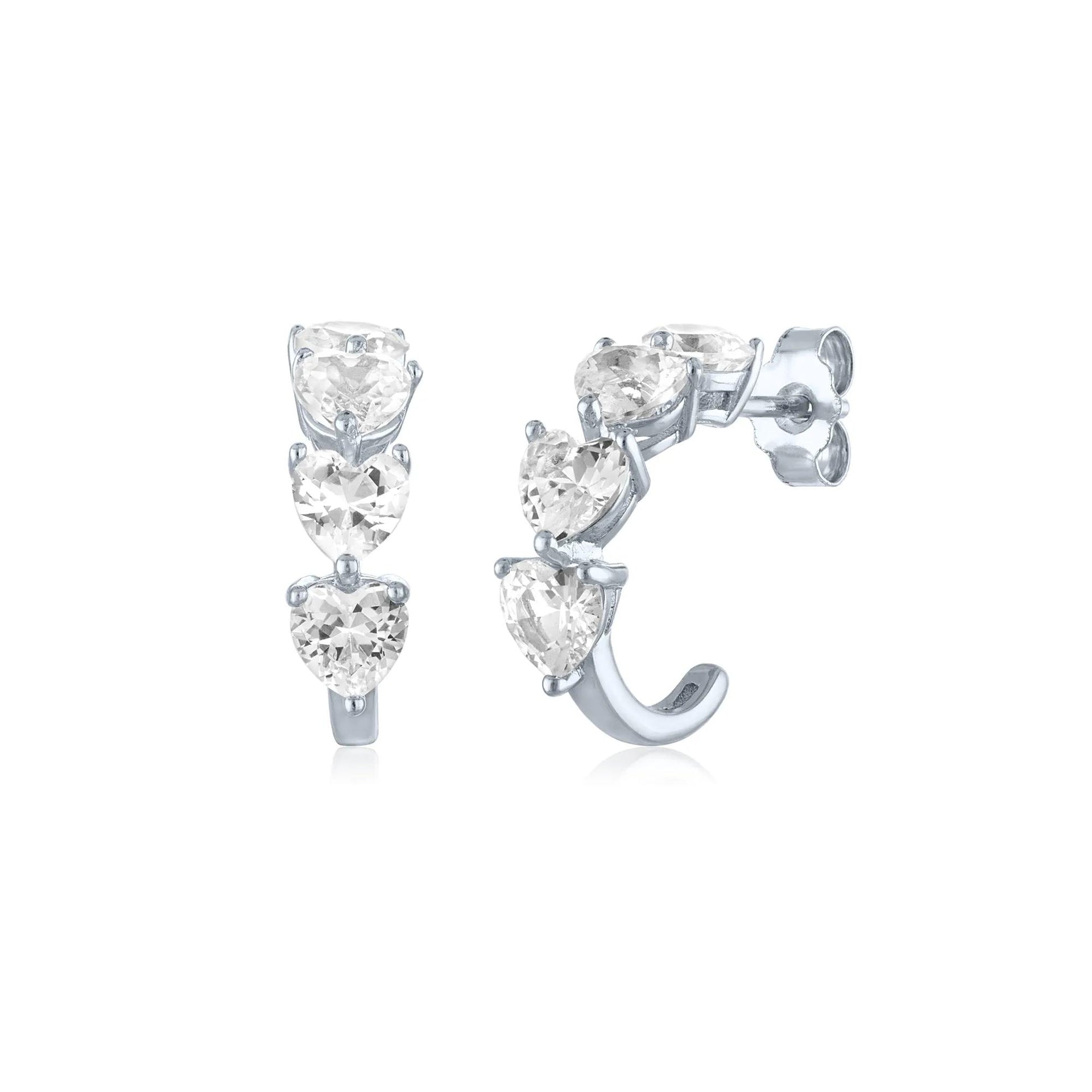 Lab-Created White Sapphire Heart Hoop Earrings .925 Sterling Silver Size 5.00mm