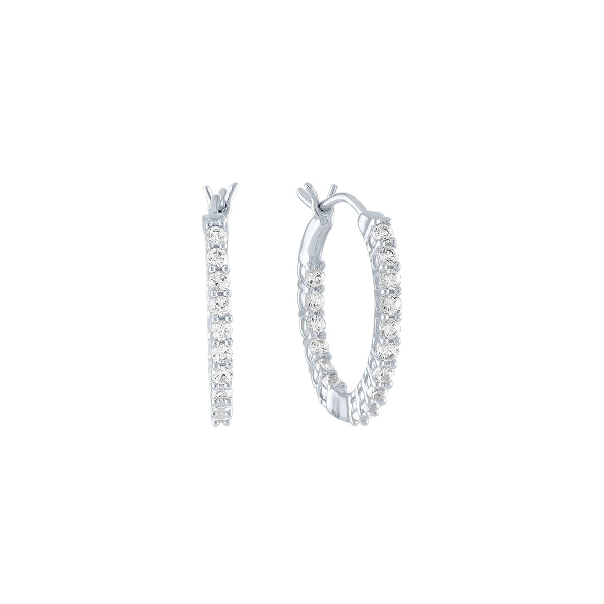 Lab Created White Sapphire Hoop Earrings .925 Sterling Silver Size 3.30mm