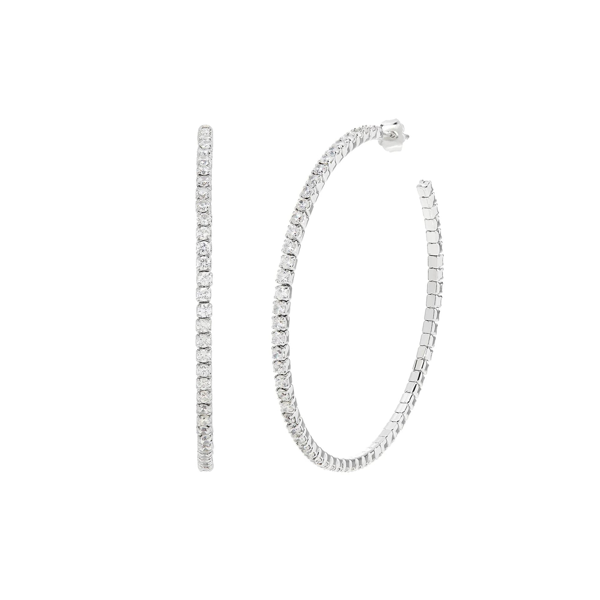 Lab Created White Sapphire Hoop Earrings .925 Sterling Silver Size 2.00mm