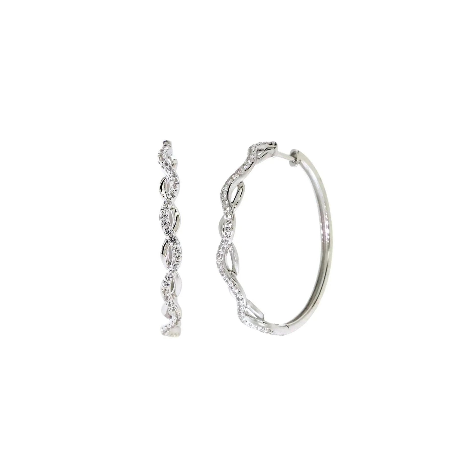 Lab Created White Sapphire Hoop Earrings .925 Sterling Silver Size 33.00mm