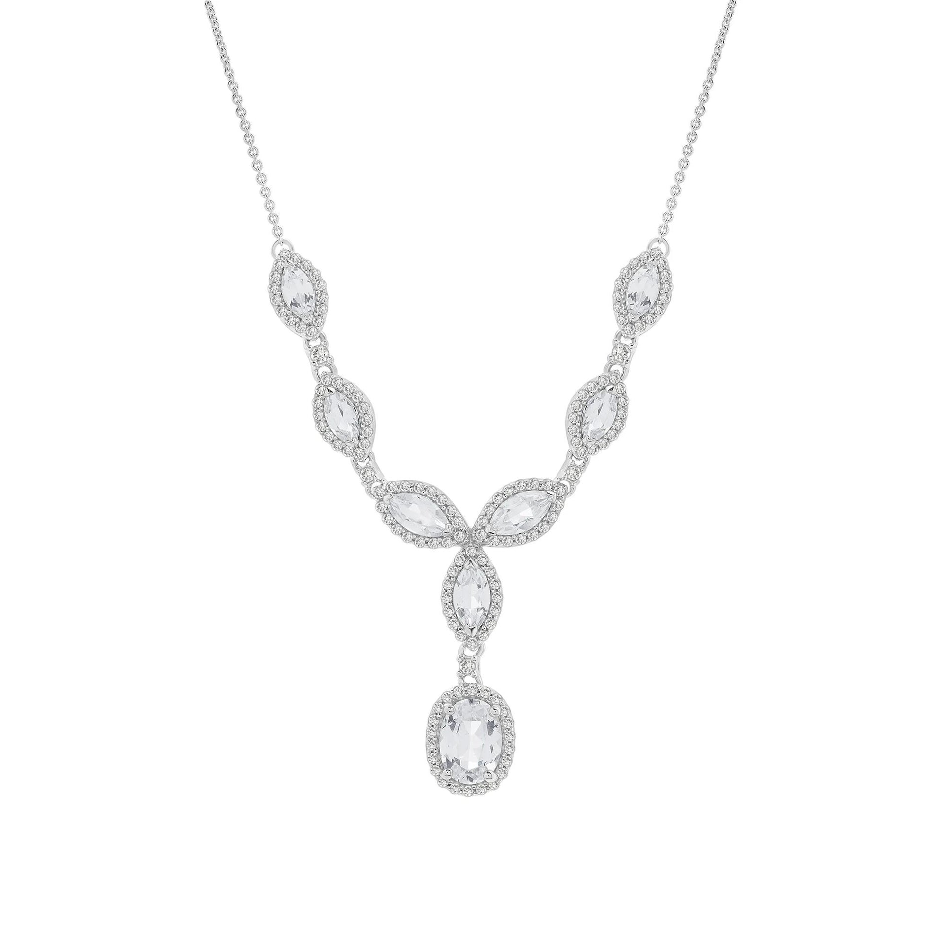 Lab-Created White Sapphire Lariat Necklace .925 Sterling Silver Size 17"