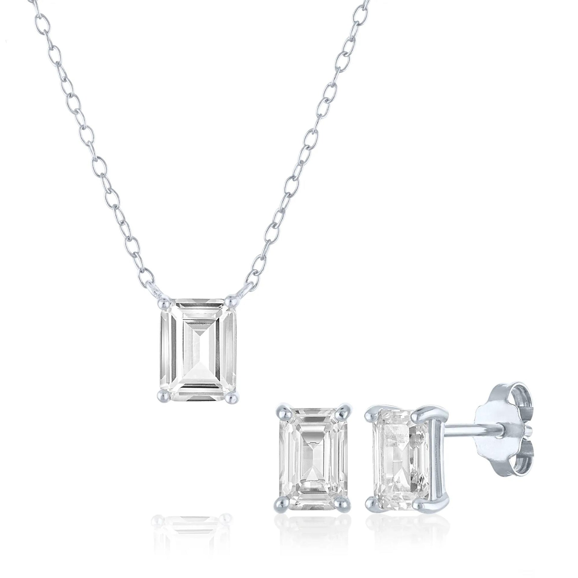 Lab-Created White Sapphire Pendant Necklace and Earring Box Set .925 Sterling Silver Size 18"