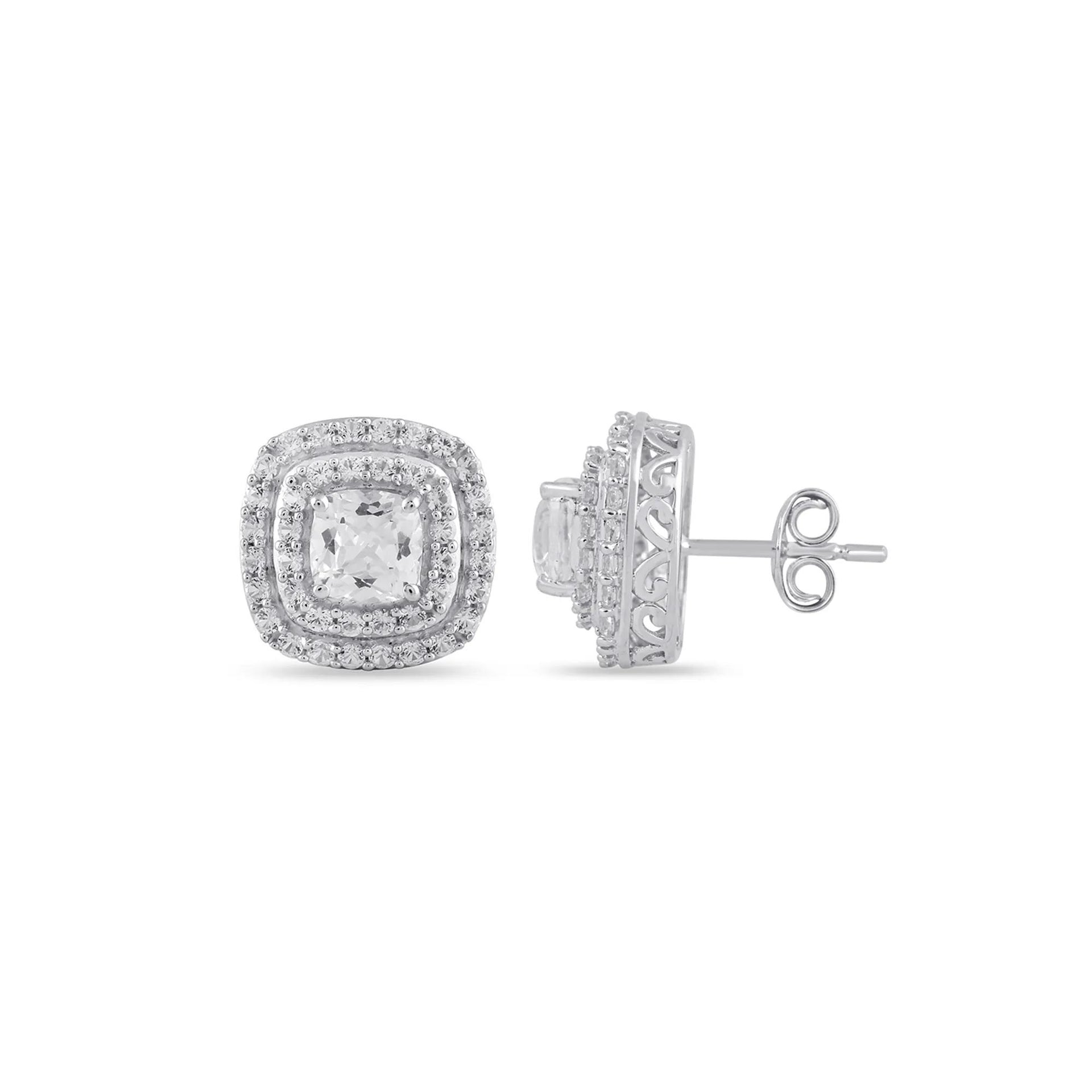 Lab Created White Sapphire Pendant Necklace & Earrings Set .925 Sterling Silver Size 18"