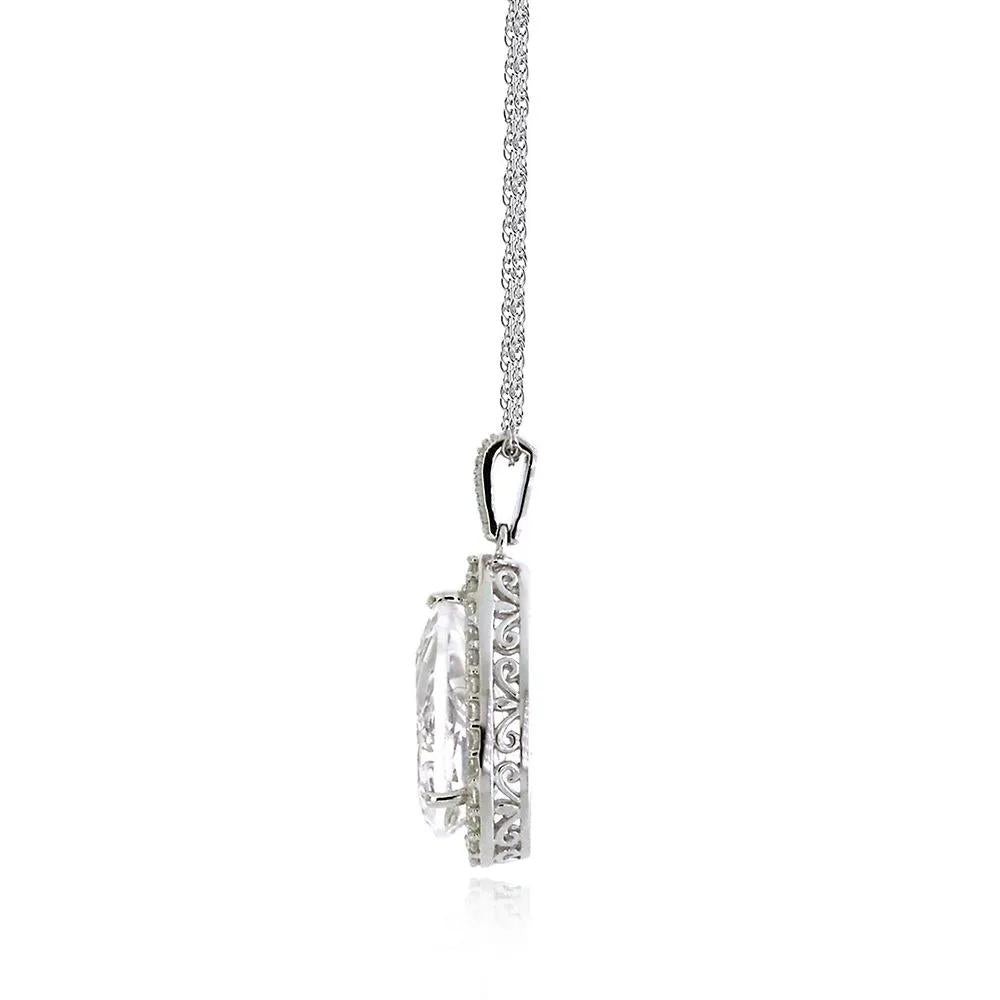 Lab Created White Sapphire Pendant Necklace .925 Sterling Silver Size 18"