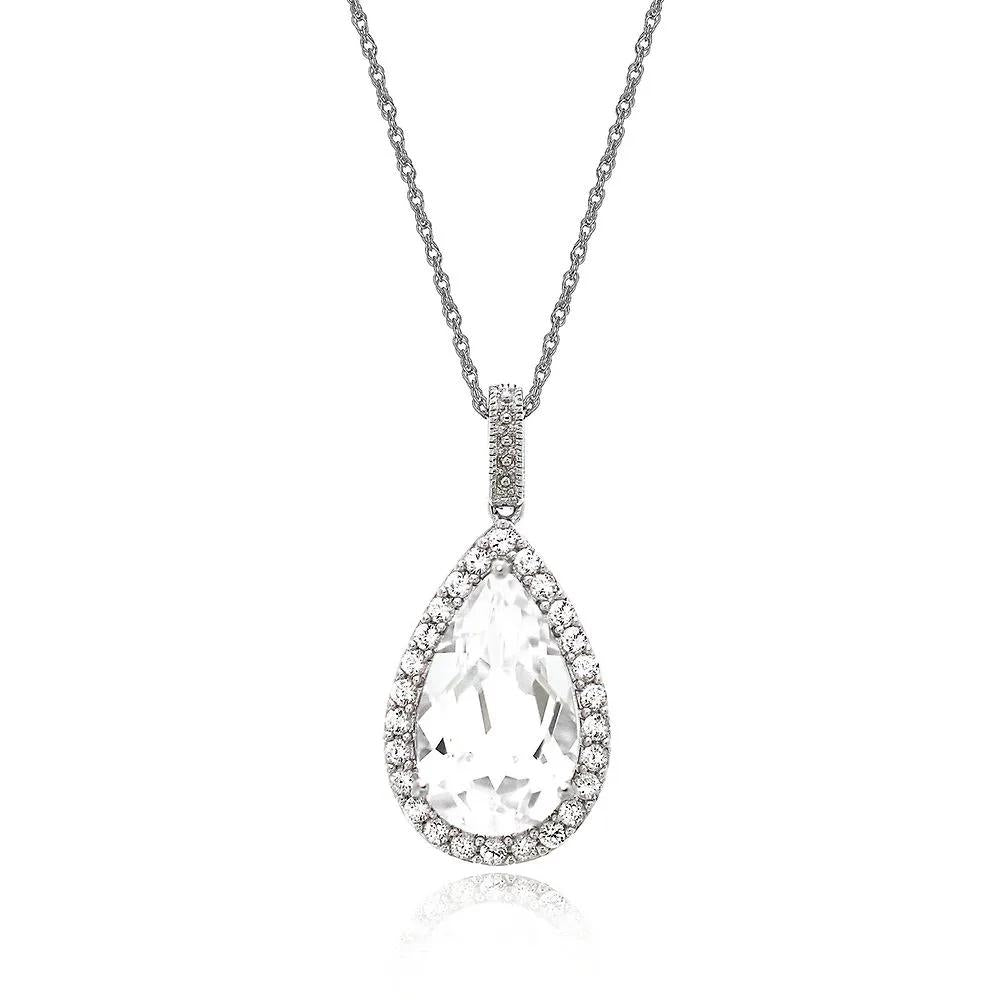 Lab Created White Sapphire Pendant Necklace .925 Sterling Silver Size 18"