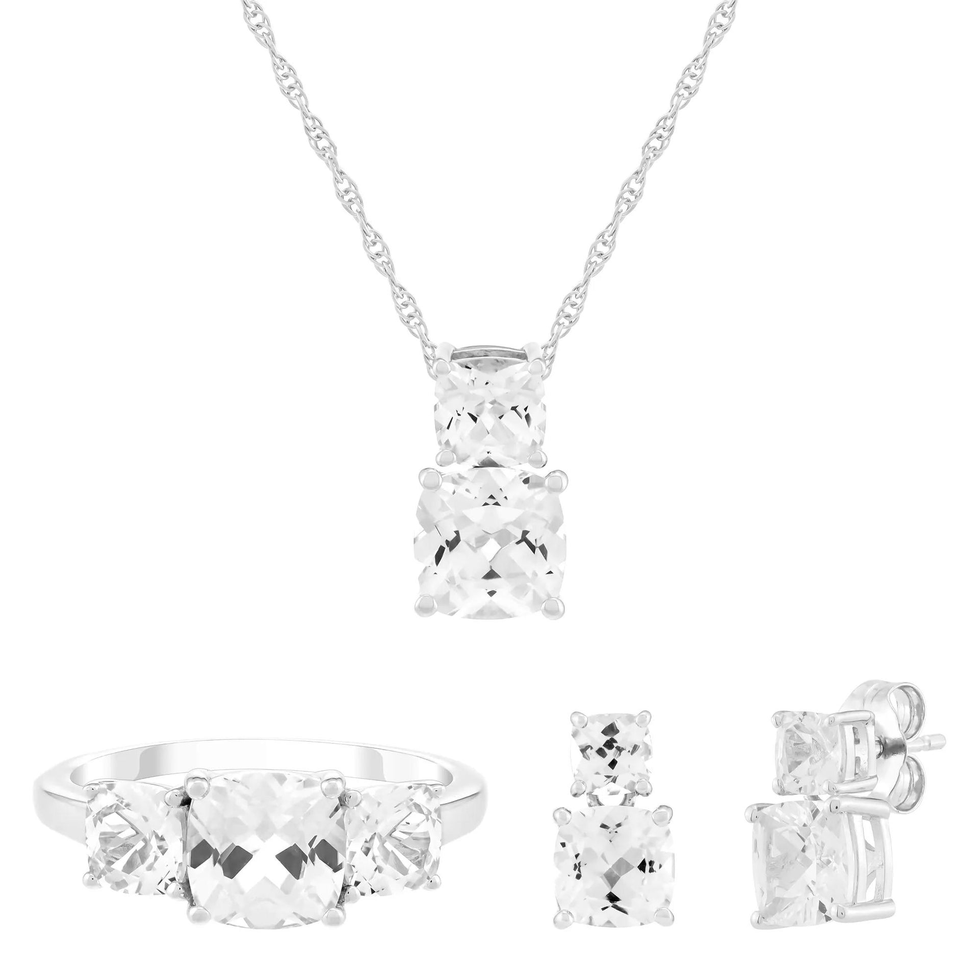 Lab-Created White Sapphire Ring Earring and Pendant Box Set .925 Sterling Silver Size 6.5