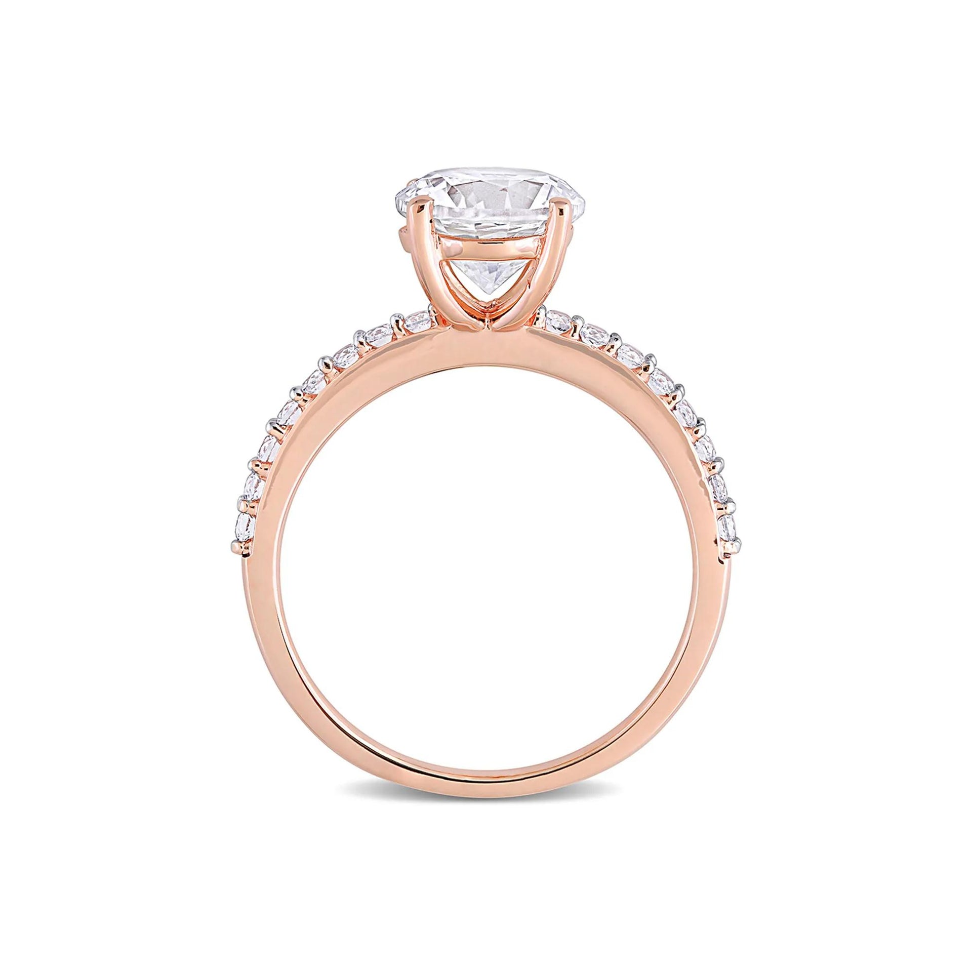 2 3/4 CT. Tw. Lab Created White Sapphire Ring with Pavé Band 10K Rose Gold Round Brilliant Cut Size 6.5