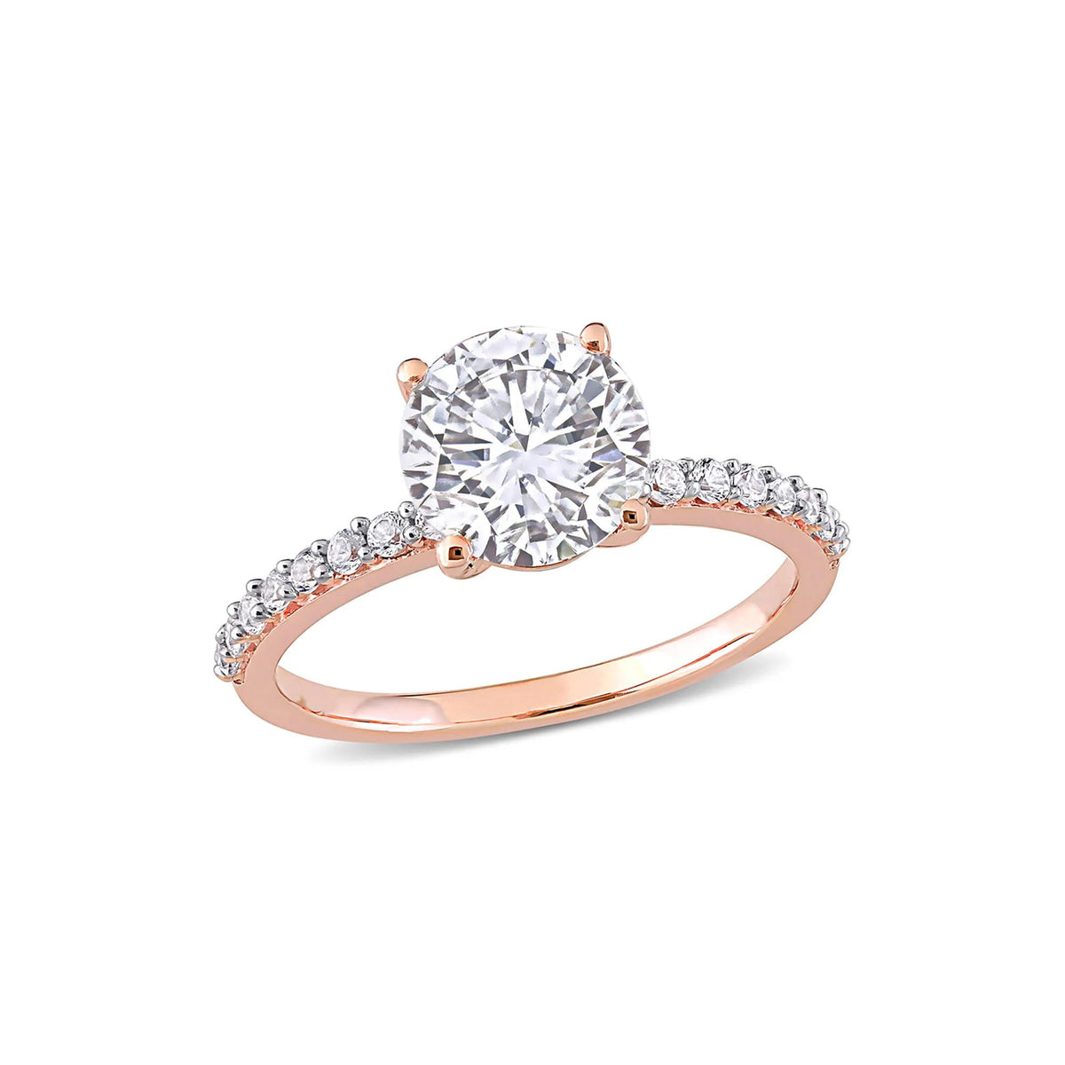 2 3/4 CT. Tw. Lab Created White Sapphire Ring with Pavé Band 10K Rose Gold Round Brilliant Cut Size 5.5