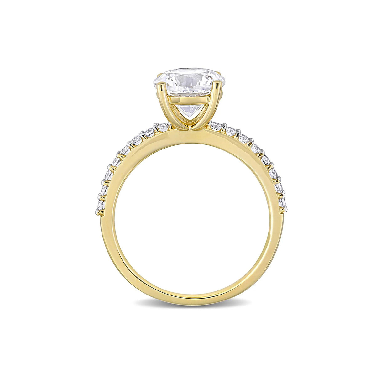 2 3/4 CT. Tw. Lab Created White Sapphire Ring with Pavé Band 10K Yellow Gold Round Brilliant Cut Size 8