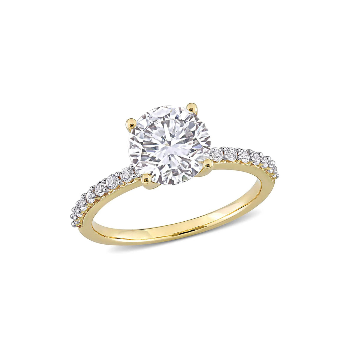 2 3/4 CT. Tw. Lab Created White Sapphire Ring with Pavé Band 10K Yellow Gold Round Brilliant Cut Size 8