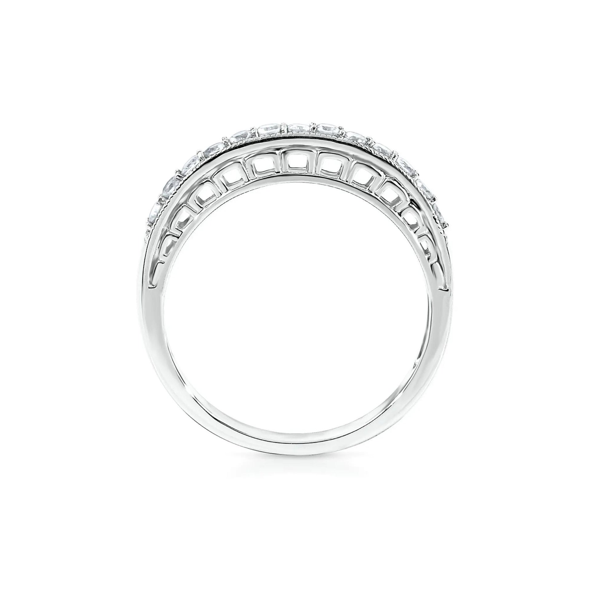 Lab Created White Sapphire Stack Ring .925 Sterling Silver Size 6
