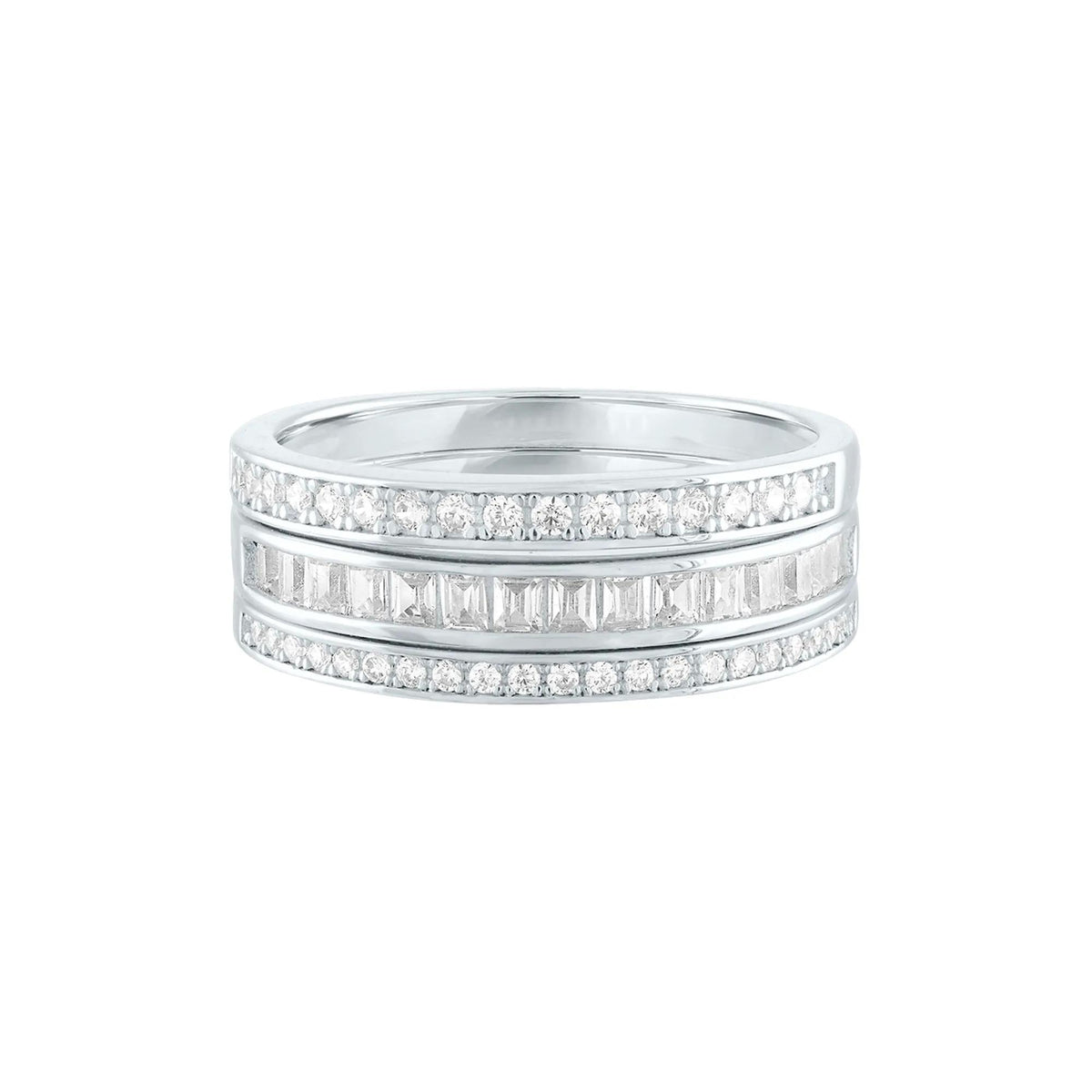 Lab Created White Sapphire Three-Piece Stack Ring Set .925 Sterling Silver Size 7