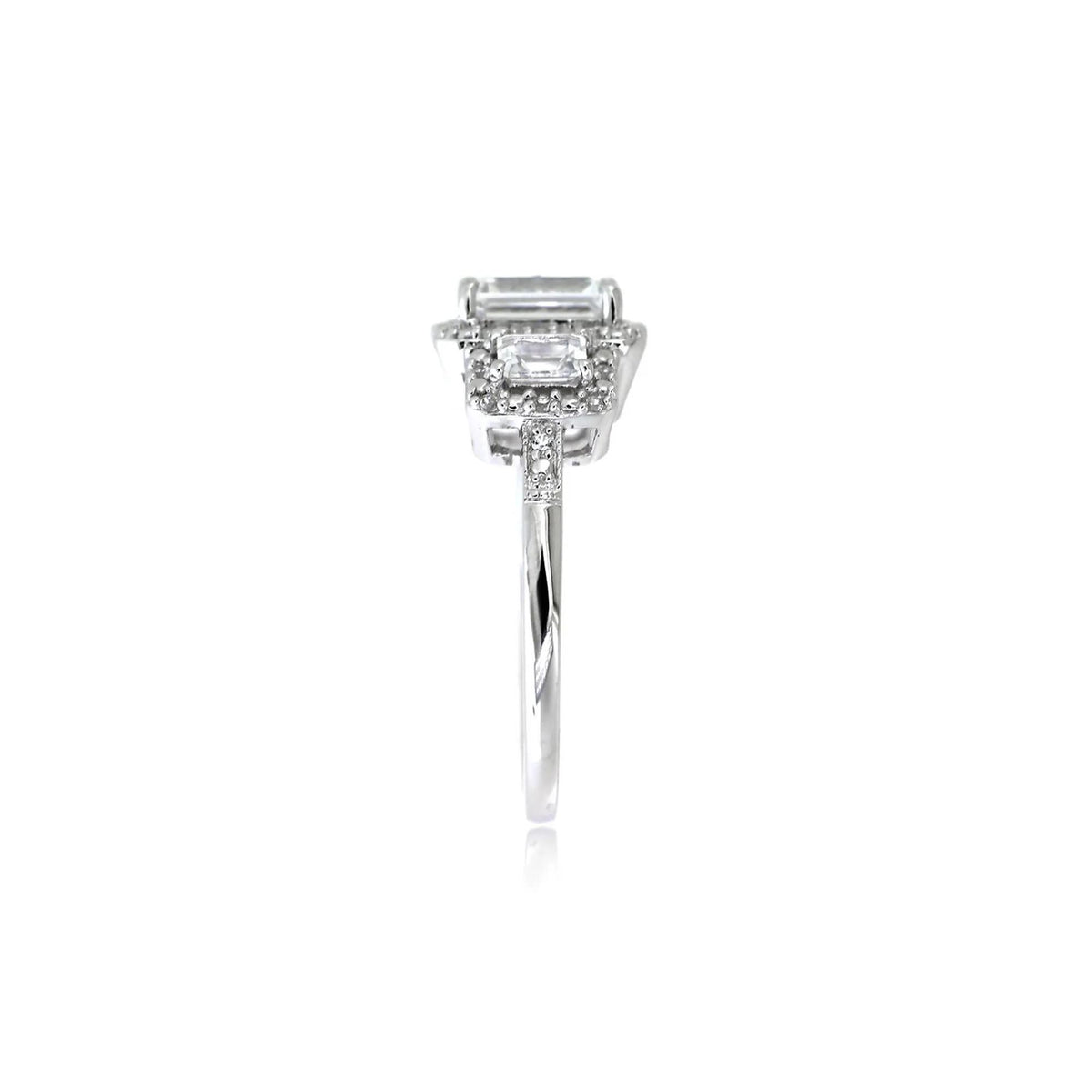Lab Created White Sapphire Three-Stone Ring .925 Sterling Silver Size 7