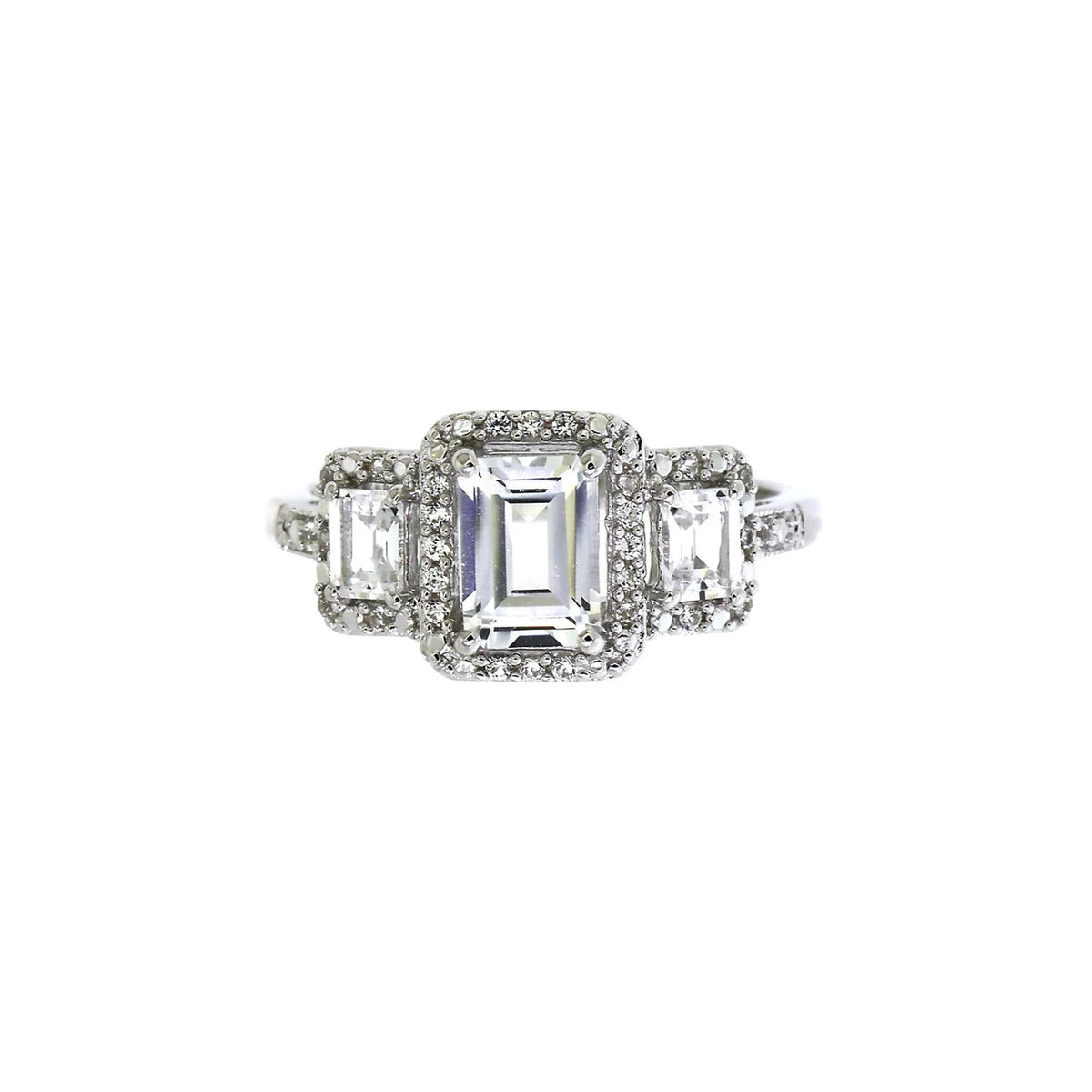 Lab Created White Sapphire Three-Stone Ring .925 Sterling Silver Size 7
