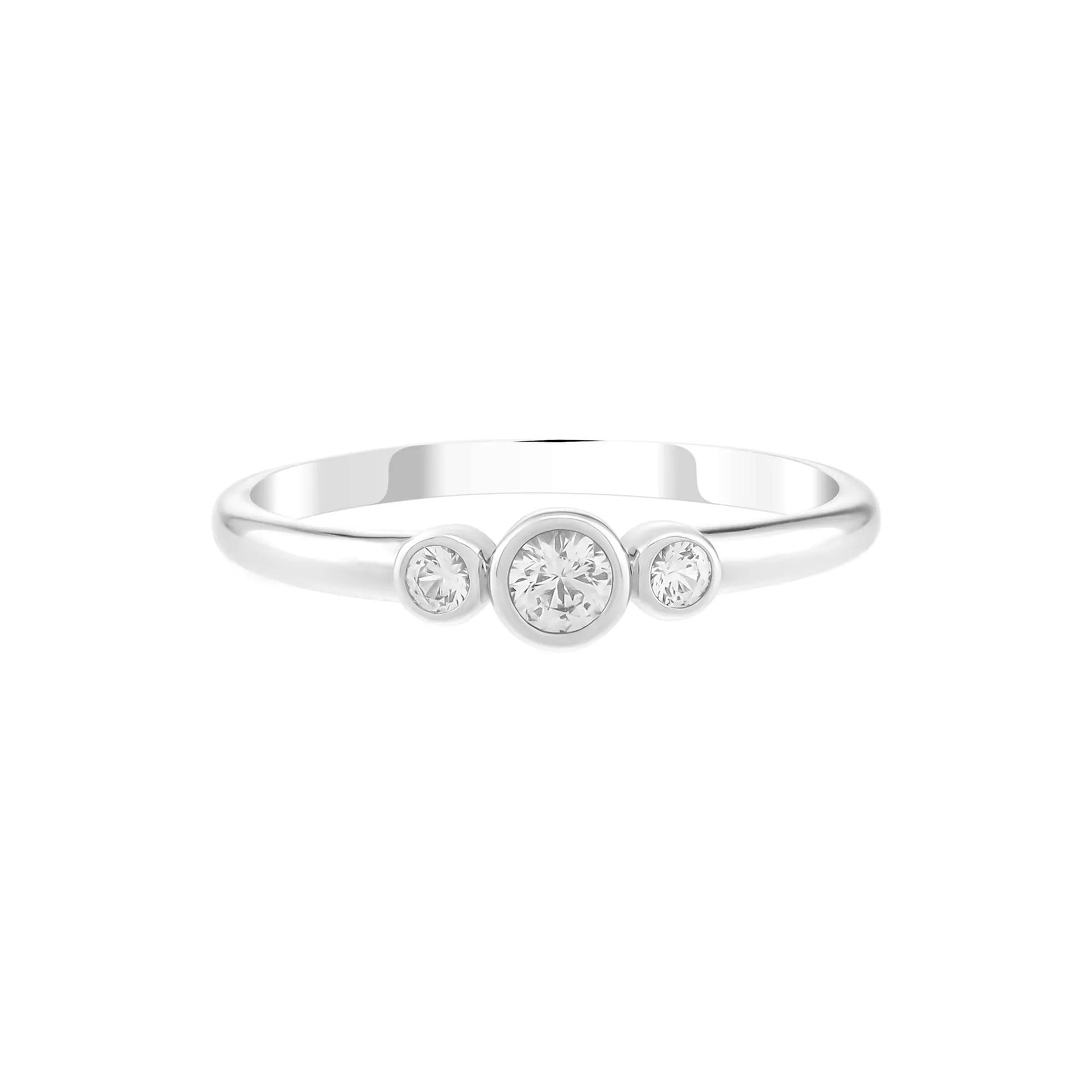 Lab-Created White Sapphire Three-Stone Ring .925 Sterling Silver Size 8.5 1.5mm