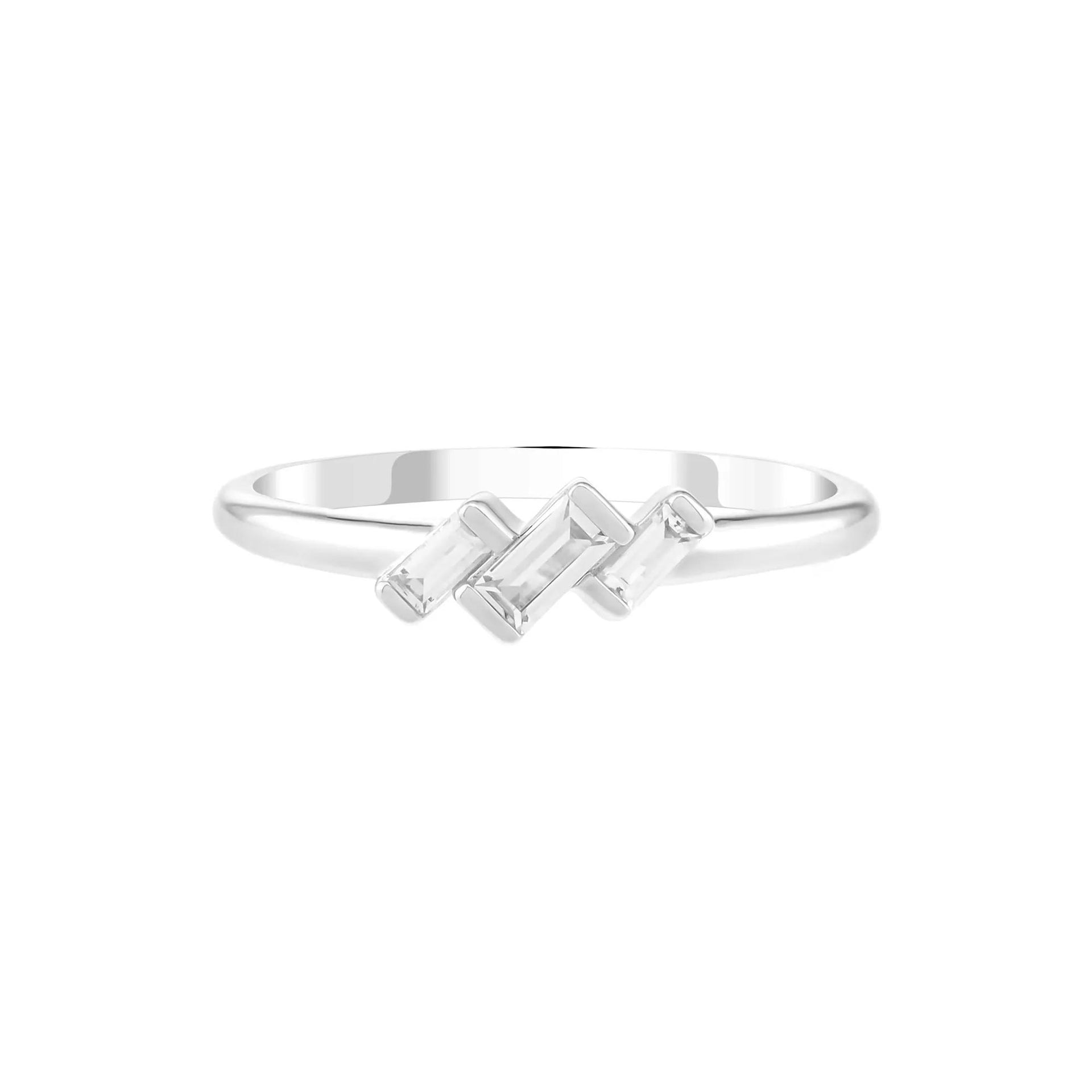 Lab-Created White Sapphire Three-Stone Stack Ring .925 Sterling Silver Size 5.5 1.5mm