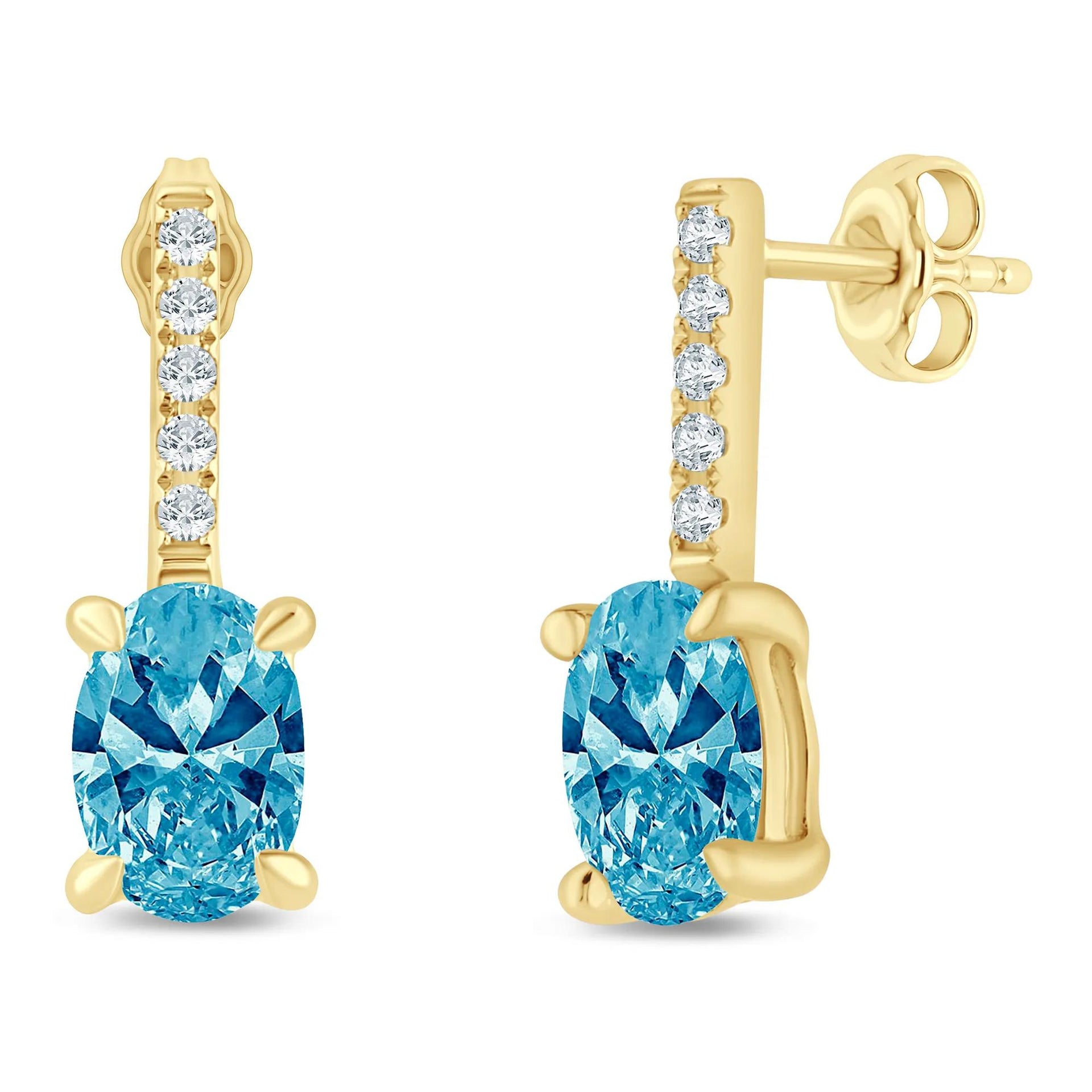 1 CT. Tw. Lab Grown Blue and White Diamond Drop Earrings 14K Yellow Gold Size 14.00mm