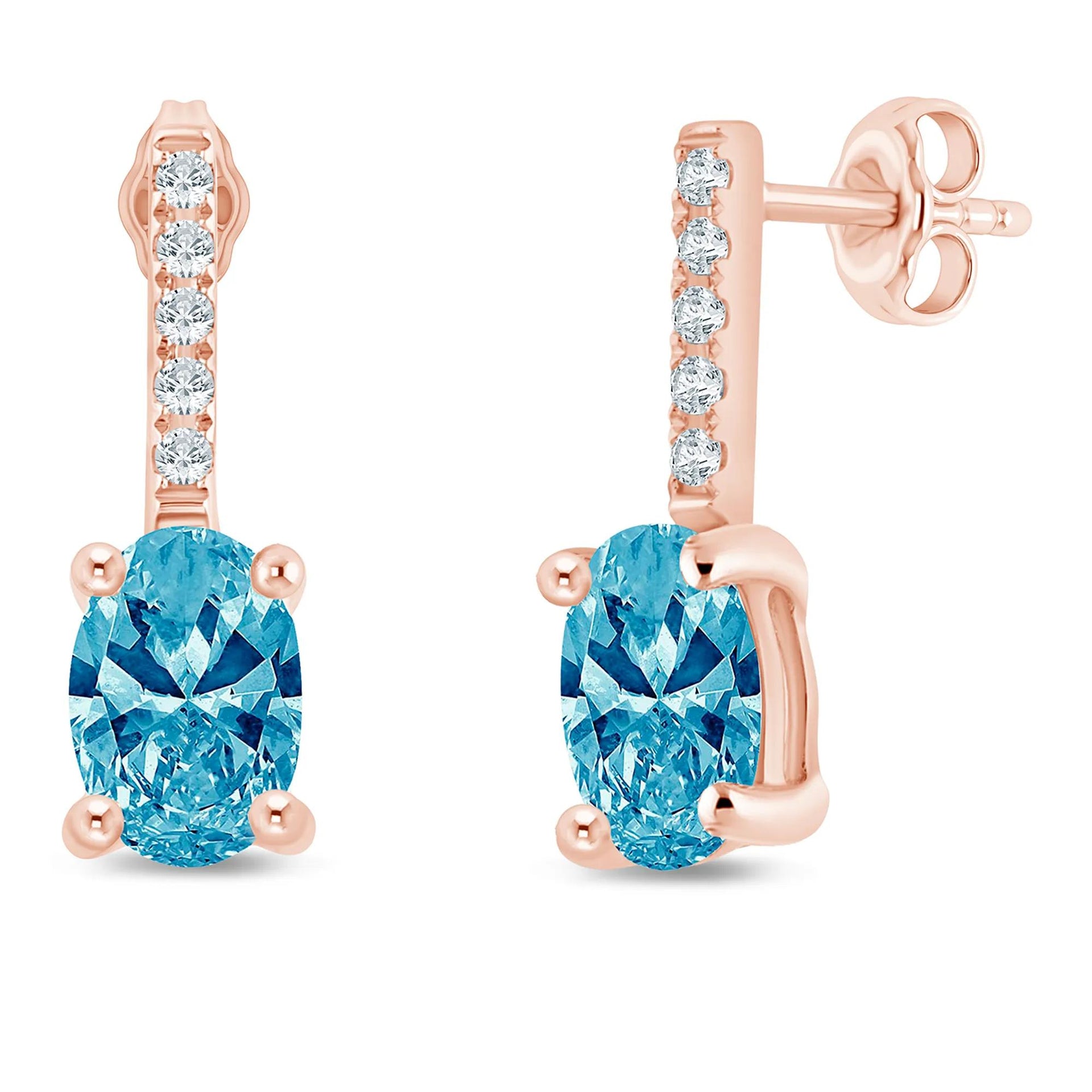 1 CT. Tw. Lab Grown Blue and White Diamond Drop Earrings 14K Rose Gold Size 14.00mm