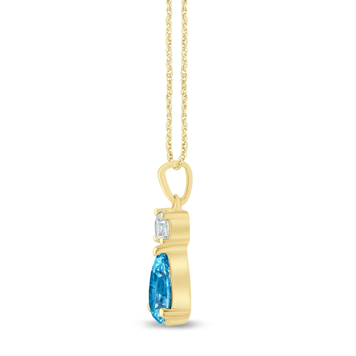 5/8 CT. Tw. Lab Grown Blue and White Diamond Drop Pendant Necklace 14K Yellow Gold Size 18"