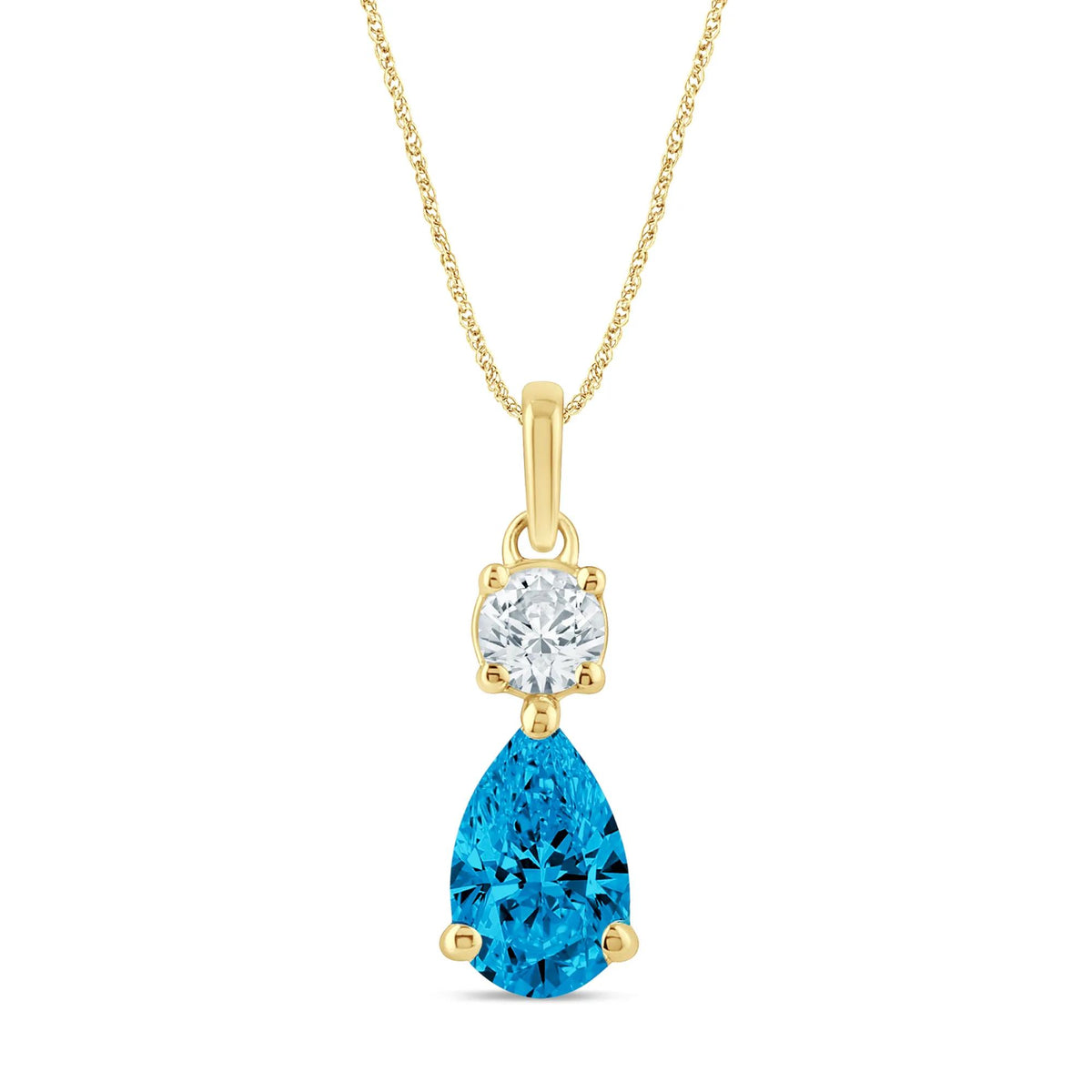 5/8 CT. Tw. Lab Grown Blue and White Diamond Drop Pendant Necklace 14K Yellow Gold Size 18"