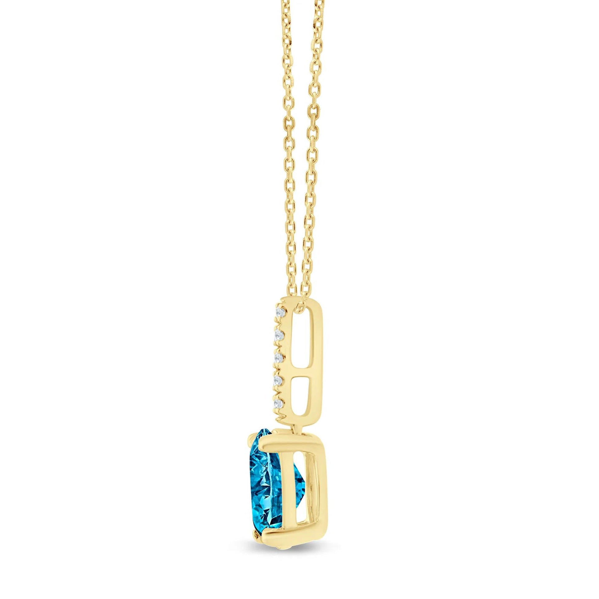 1 CT. Tw. Lab Grown Blue Diamond Drop Necklace 14K Yellow Gold Size 18"